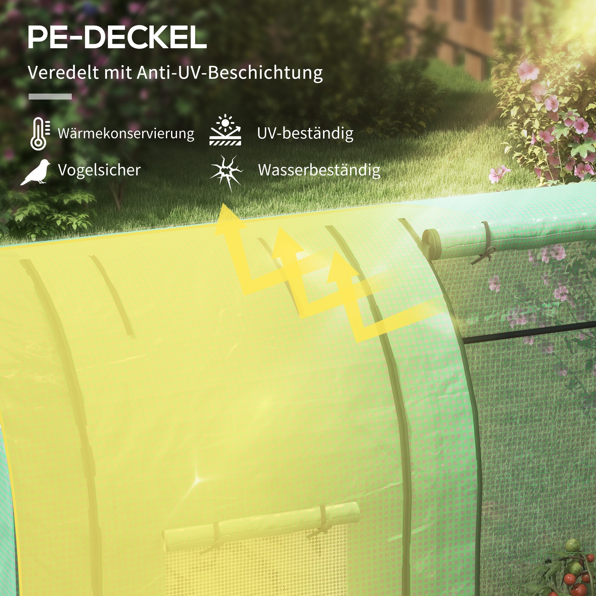 Mini-Gewächshaus Gewächshaus Treibhaus, 2 Pflanzbereiche, aufrollbare Türen, 185 x 94 x 150 cm, Grün