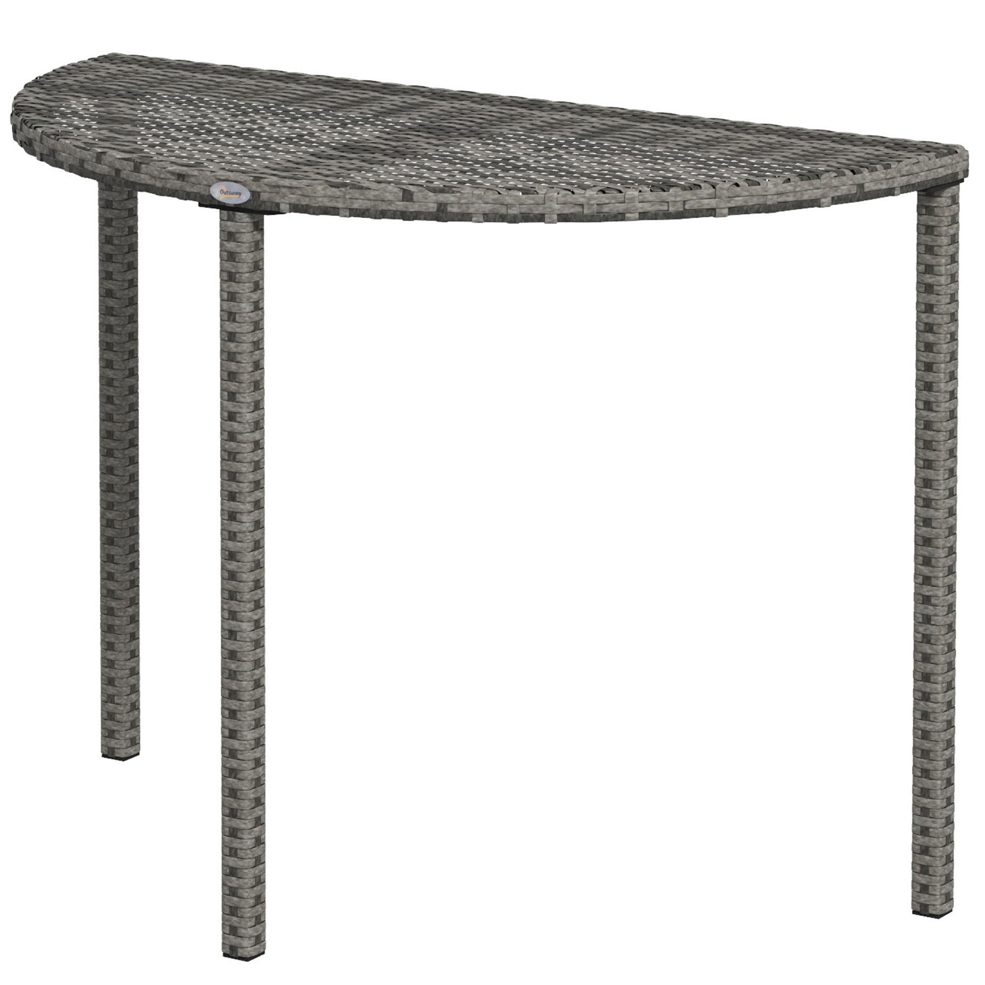 Balkontisch, halbrund, Polyrattan+Metall, 100x50x74 cm, Grau