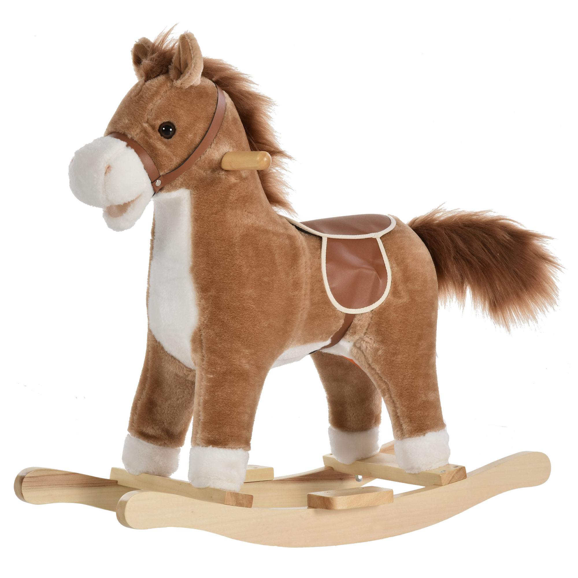 Kinder Schaukelpferd Baby Schaukeltier Pferd mit Tiergeräusche Spielzeug Haltegriffe für 36-72 Monate Plüsch Braun 65 x 32,5 x 61 cm