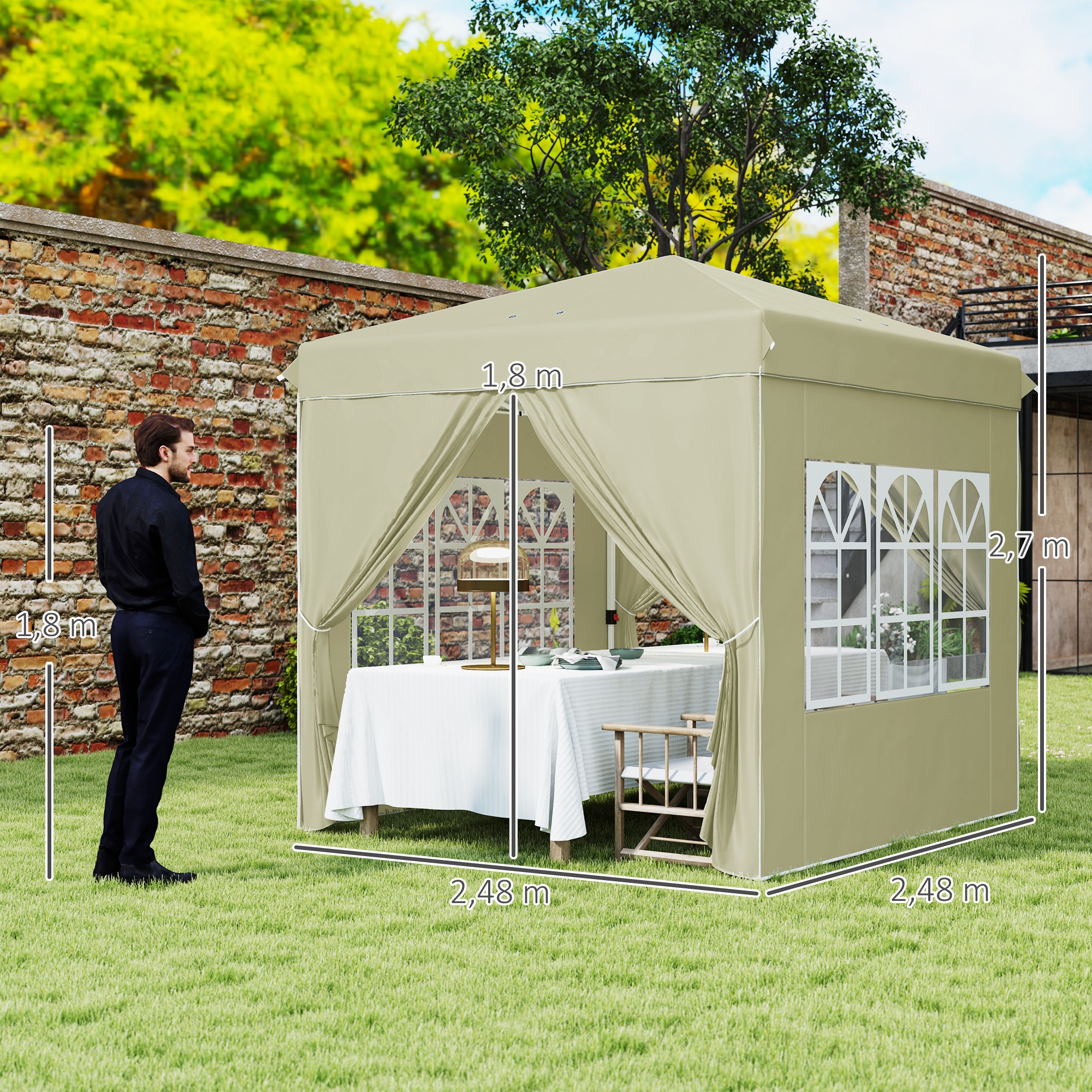 2,5 x 2,5 m Pop-up-Pavillon mit Seitenwänden und Tragetasche, UPF50+ höhenverstellbares Gartenzelt, Cremeweiß