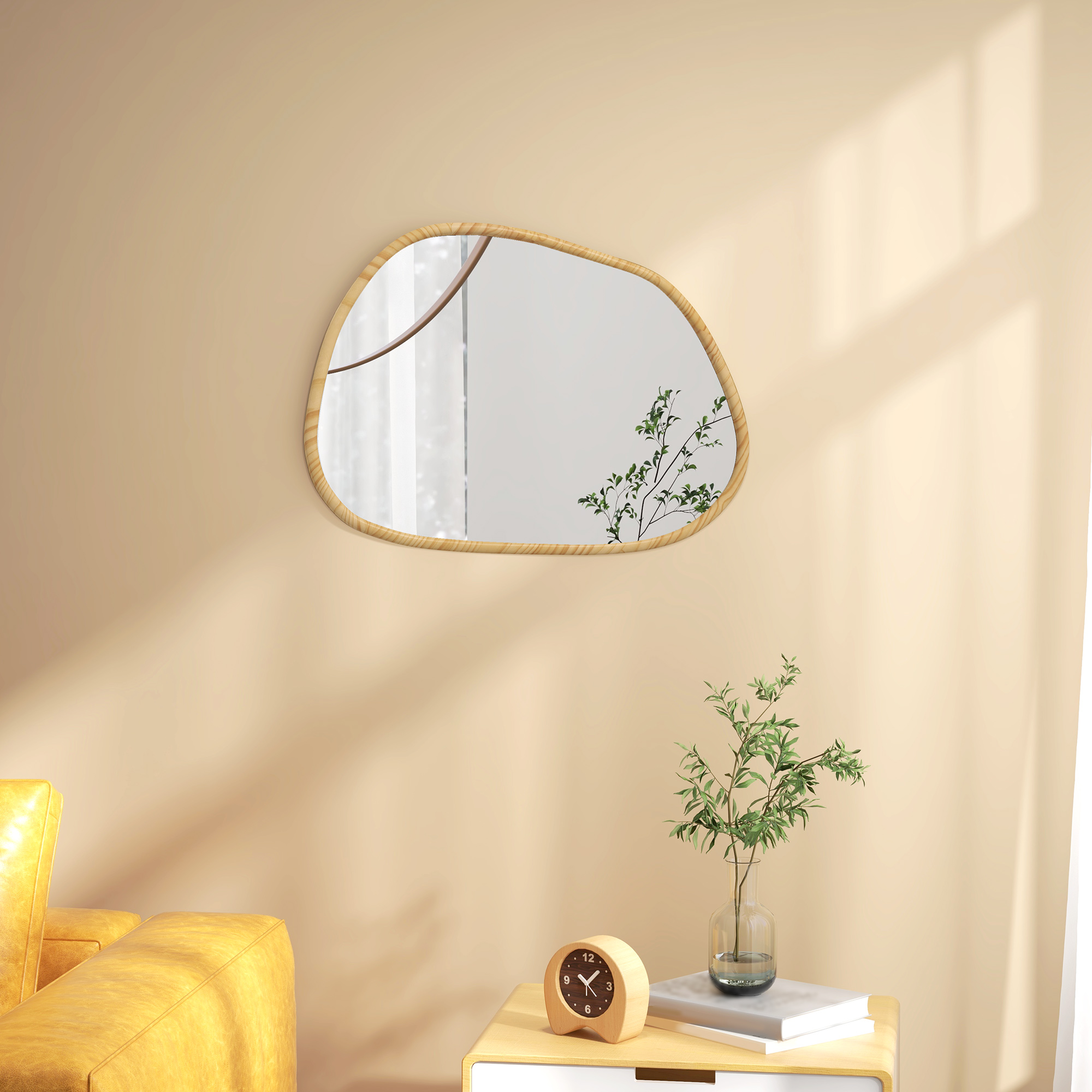 Wandspiegel Dekospiegel Spiegel, Vintage-Design, 80 cm x 2,1 cm x 60 cm, Massivholz, Natur