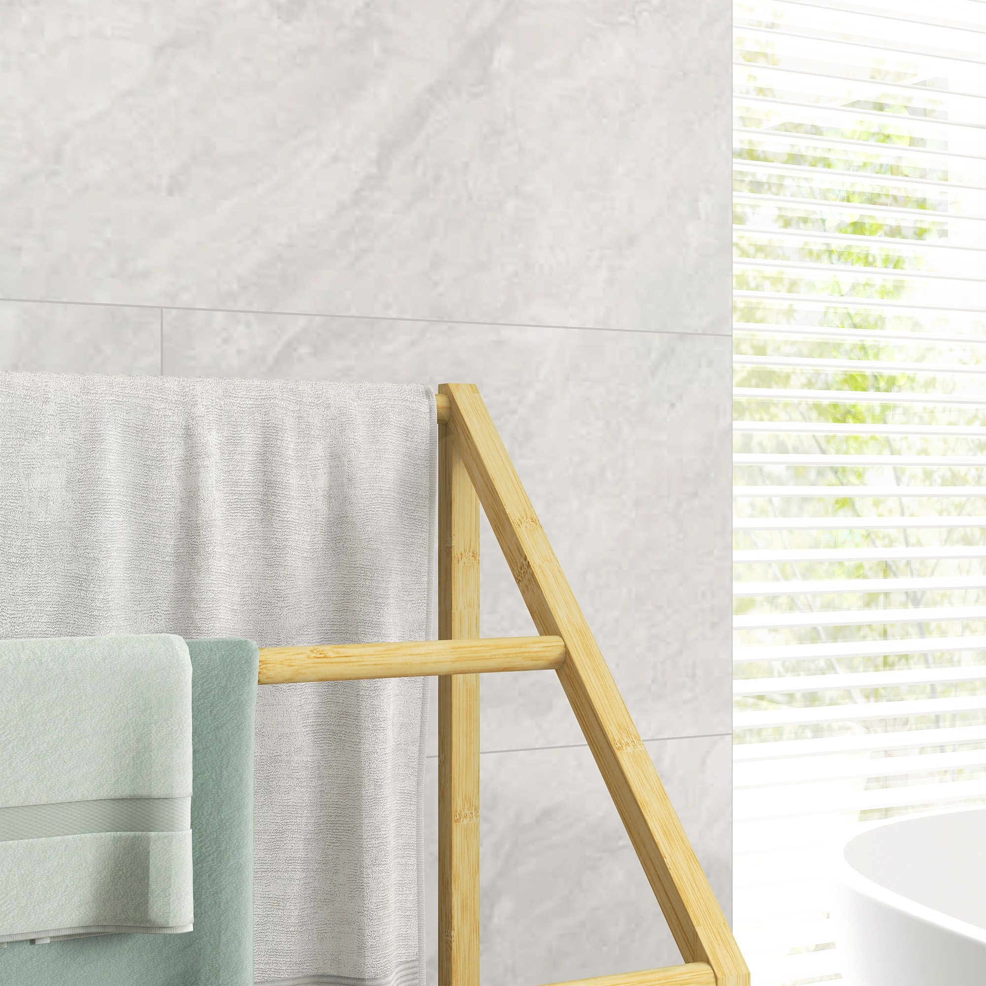 Handtuchhalter, freistehend, 3 Stangen, 51x31x85,5cm, Schwarz/Naturholz