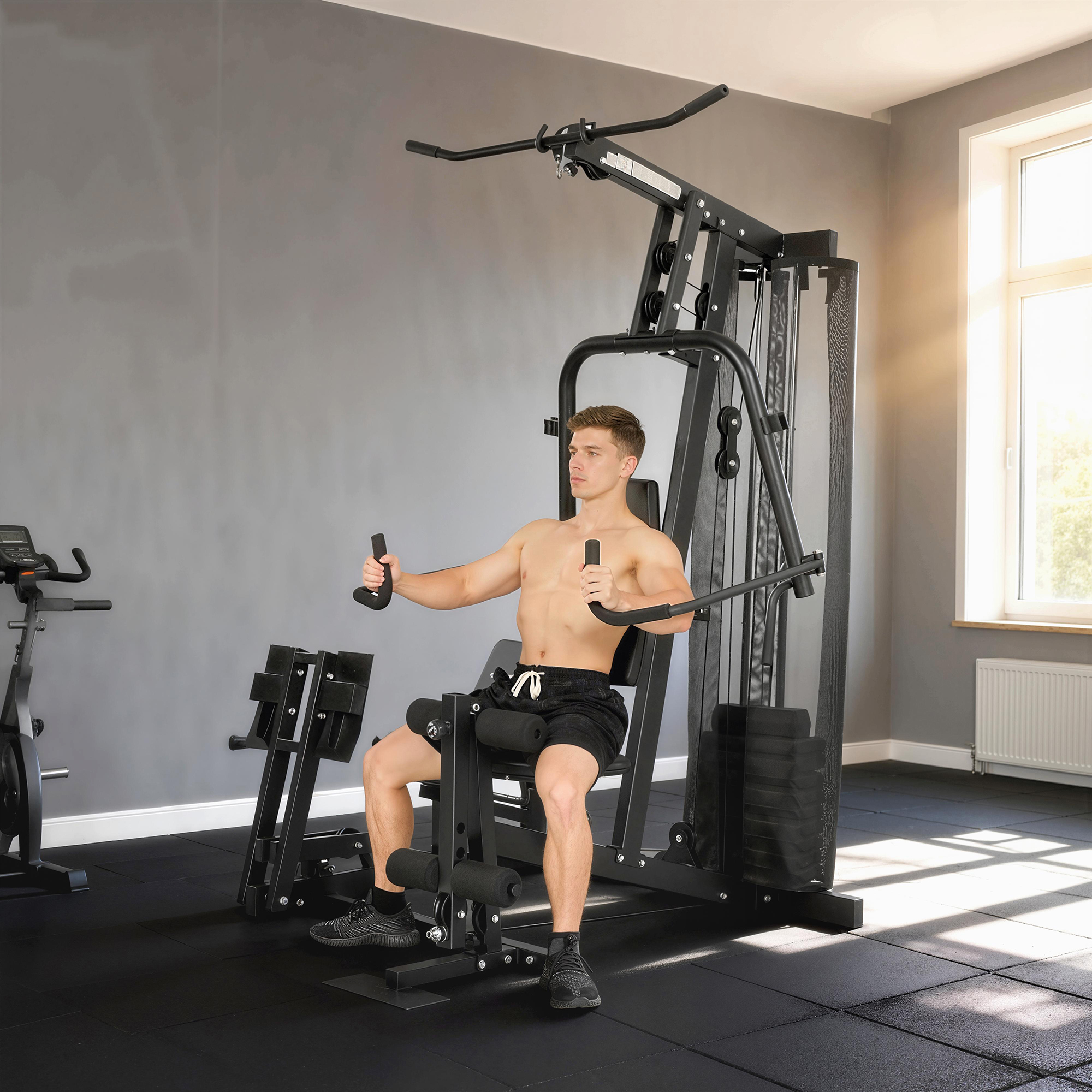 Kraftstation Fitnessstation mit Latzug Butterflystange 65kg Gewichten Seil bis zu 120kg