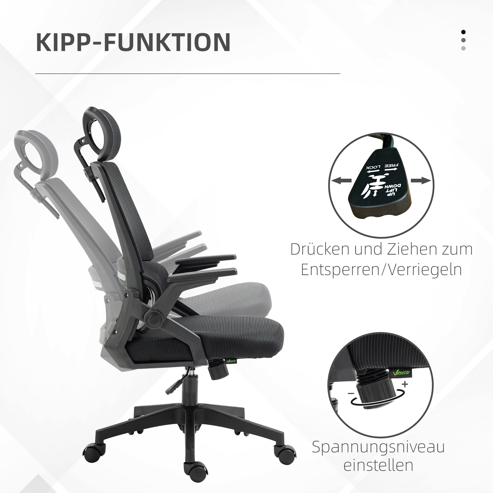 Bürostuhl Schreibtischstuhl Office-Stuhl, höhenverstellbar, 1 Kopfstütze, 60 x 61 x 121,5 cm. Schwarz