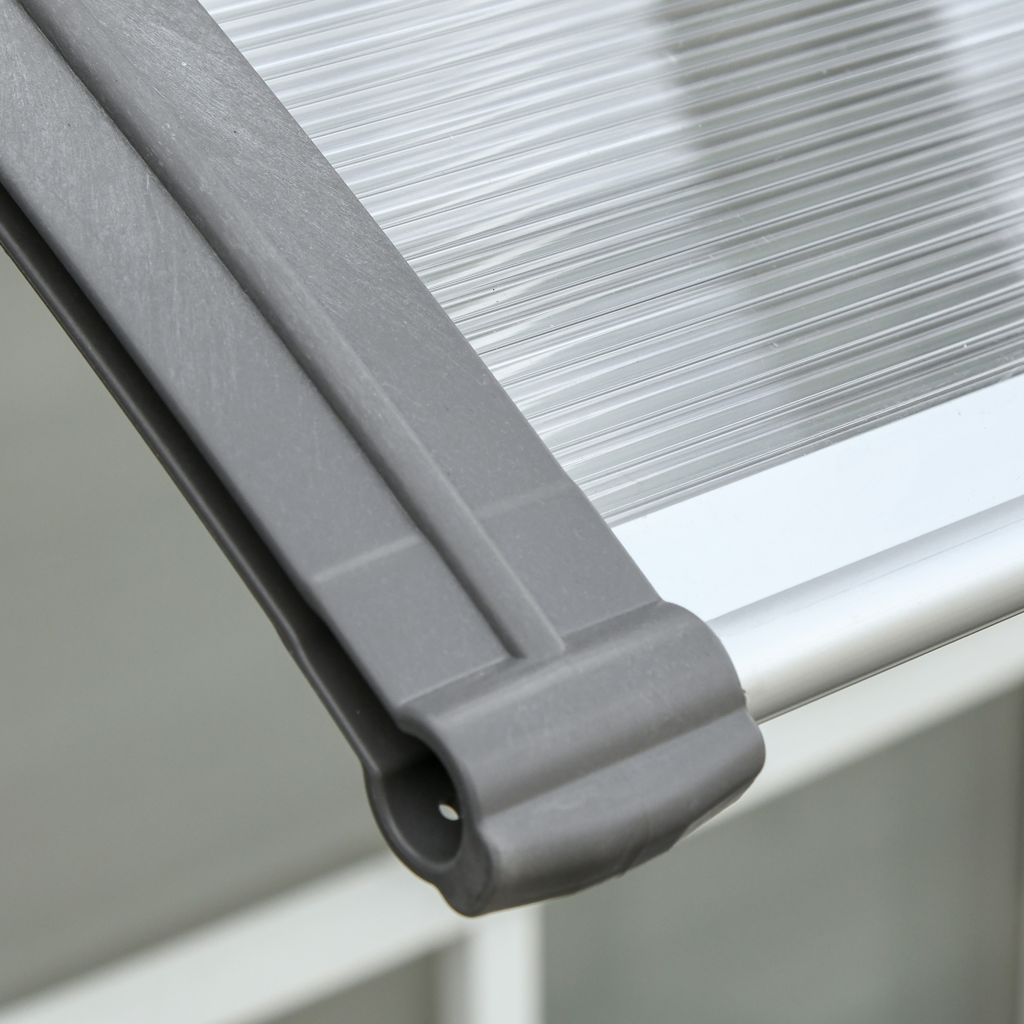 Türüberdachung, Schutz vor Regen, Wind und Hagel, Polycarbonat, Aluminium-Verbindungstangen, 110 x 60 x 18 cm, Grau