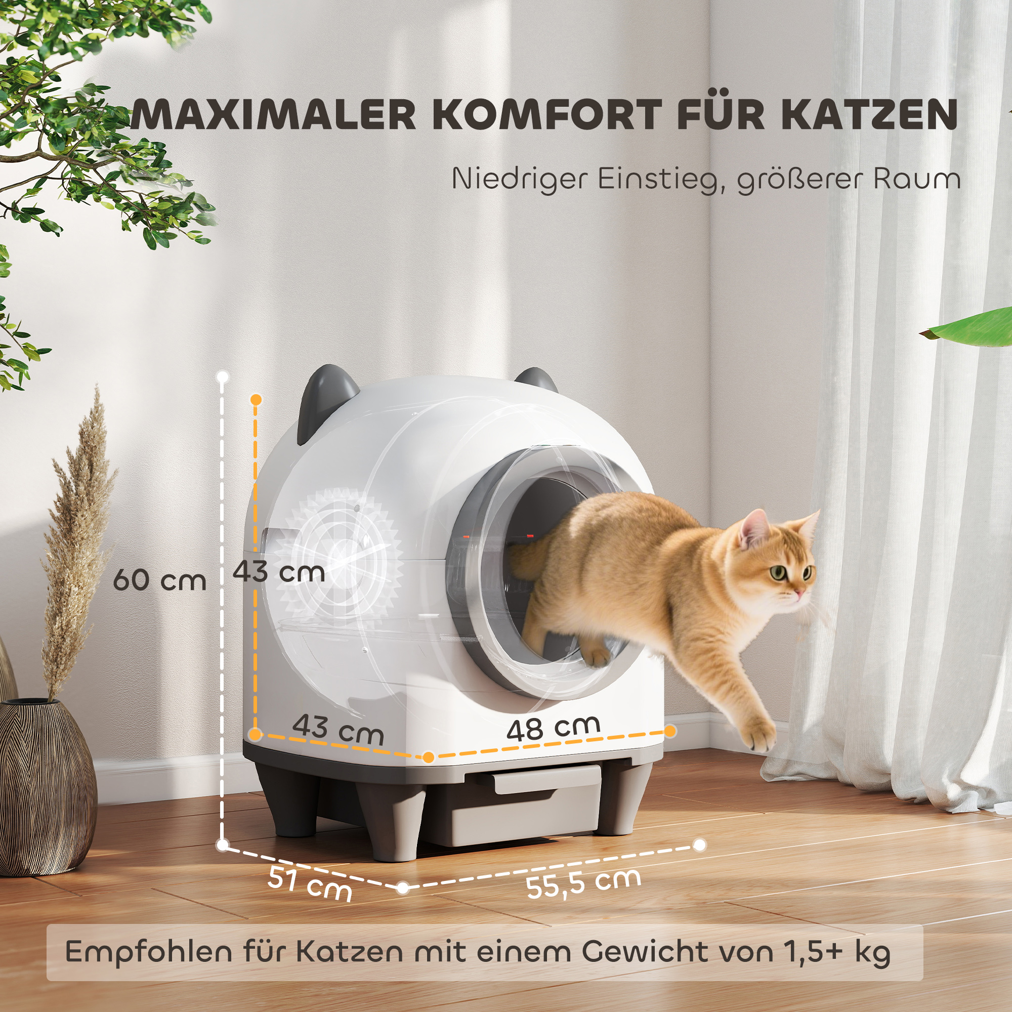 selbstreinigende Katzentoilette mit App-Steuerung 80 L Geruchsbeseitigung für mehrere Katzen