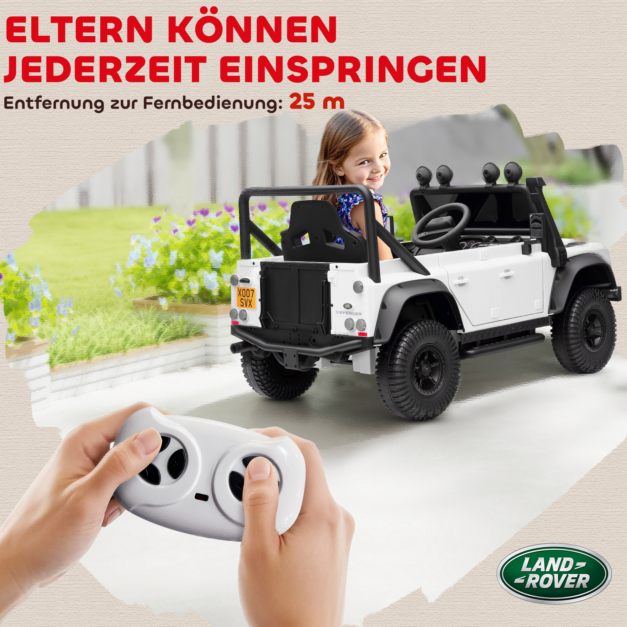 Kinder-Elektroauto, 12V Batterie-Betrieb, Fernbedienung, Musik-Funktion, Hupe, LED-Lichter, Weiß