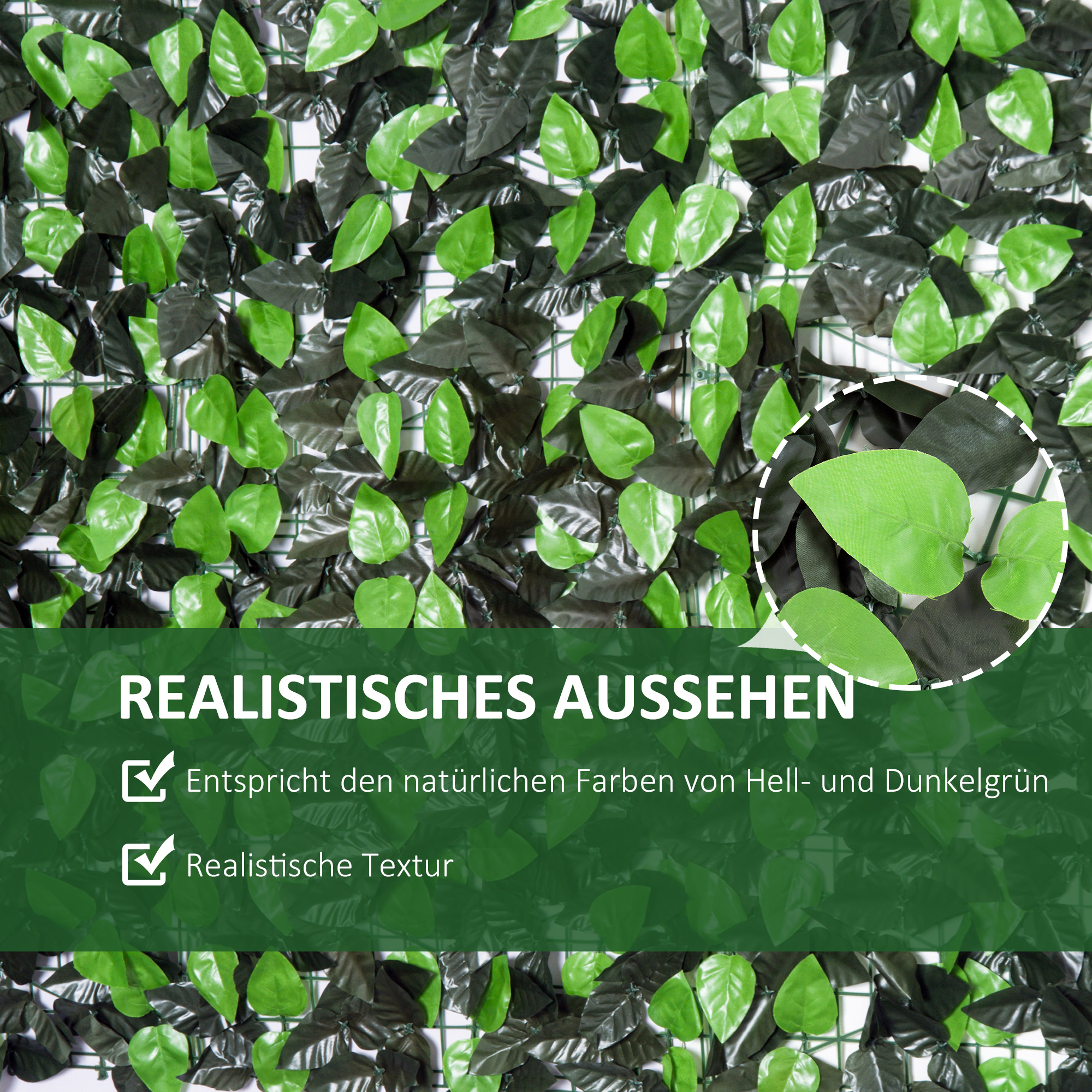 Kunsthecke Kunspflanze Kletterpflanze, Outdoordekoration,  realistisches Aussehen, 300 cm× 100 cm, Dunkelgrün