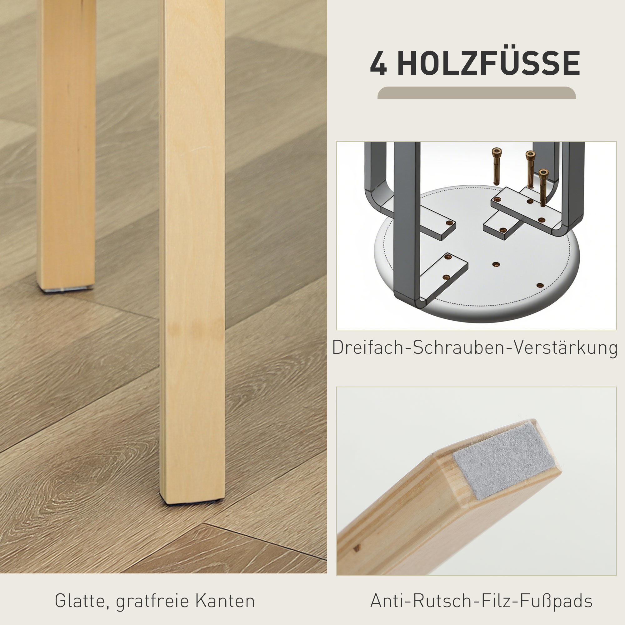 Polsterhocker im 4er-Set, stapelbar, lackierte Oberfläche, Holzbeine, Grau