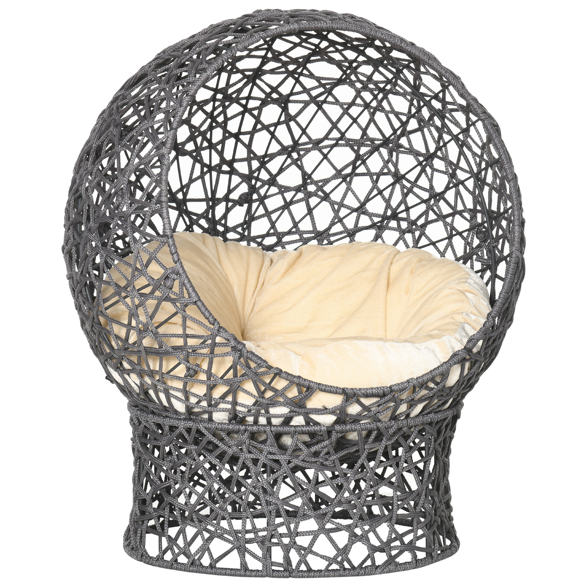 Katzenkorb, Katzenhöhle inkl. Kissen, 2-teilig, 50 cm x 50 cm x 60 cm, Cremeweiß + Anthrazit