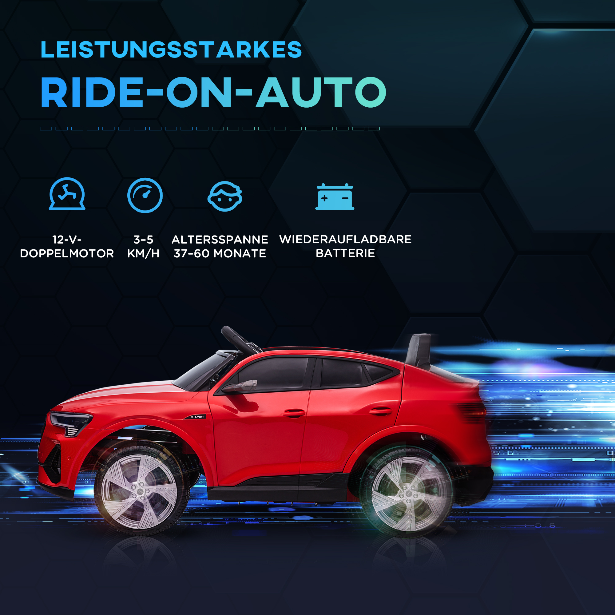 Kinder-Elektroauto, bis 5 km/h, mit Sicherheitsgurt, Fernbedienung, Scheinwerfern, Musikfunktion, rot