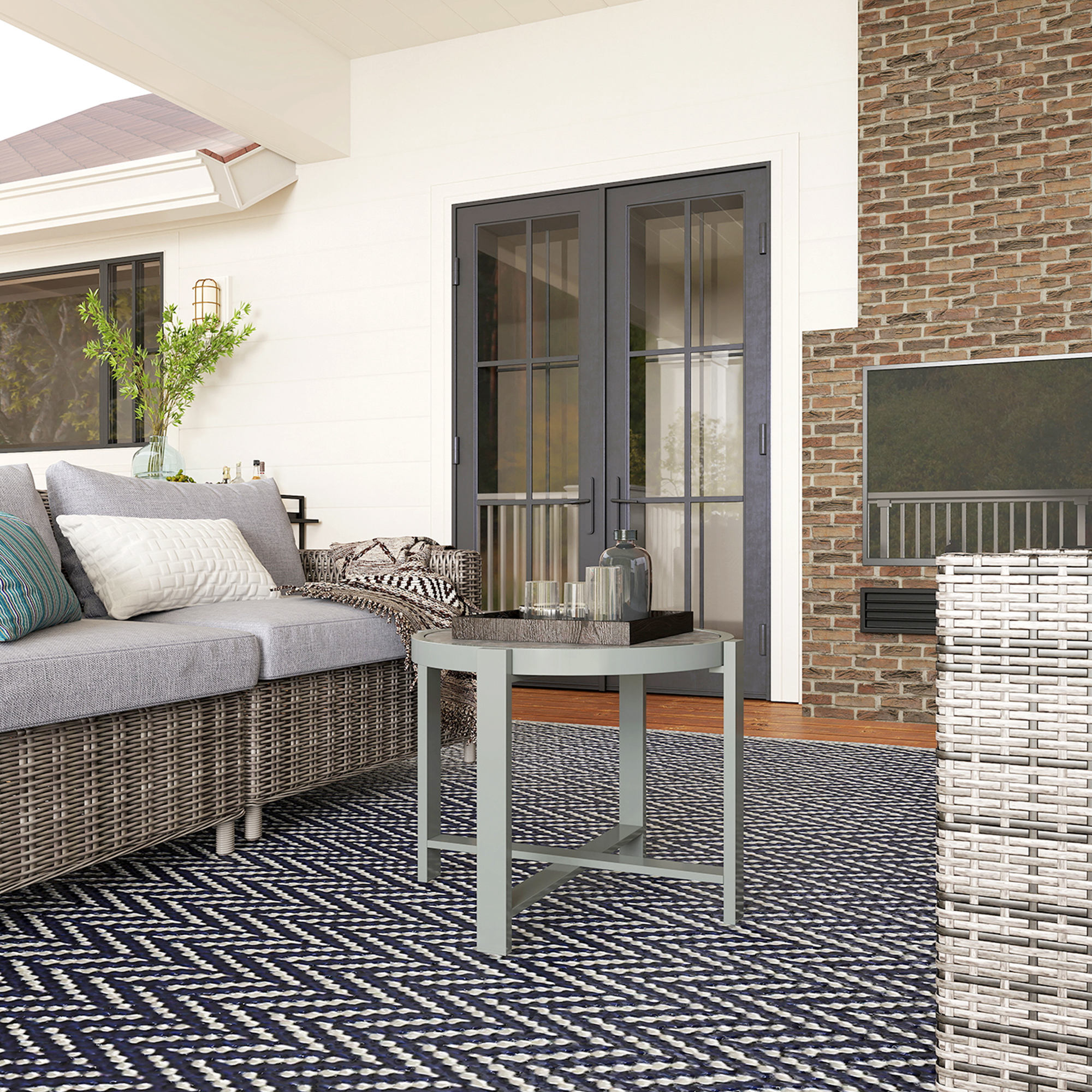 Beistelltisch Gartentisch Rund wetterfest Aluminium Balkontisch mit Marmoroptik Grau