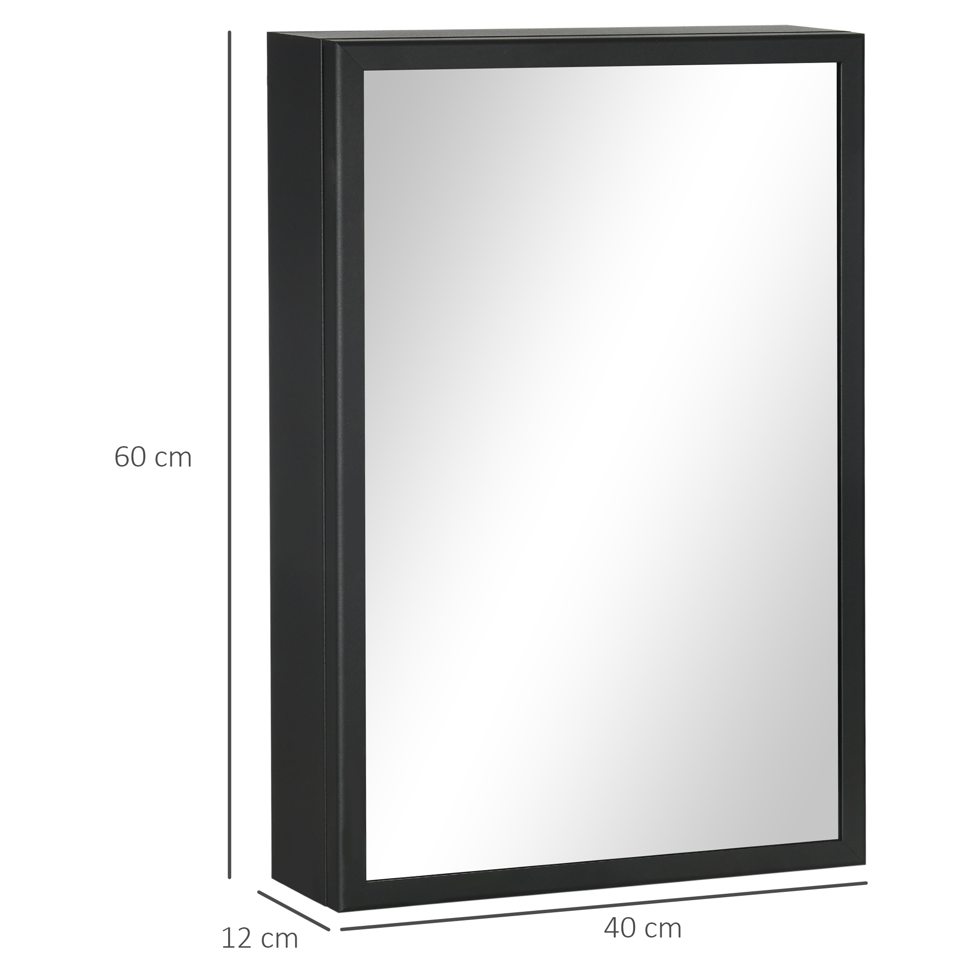 Spiegelschrank, Badschrank, 3 Regalfächer, Edelstahl, 40x12x60cm, Schwarz