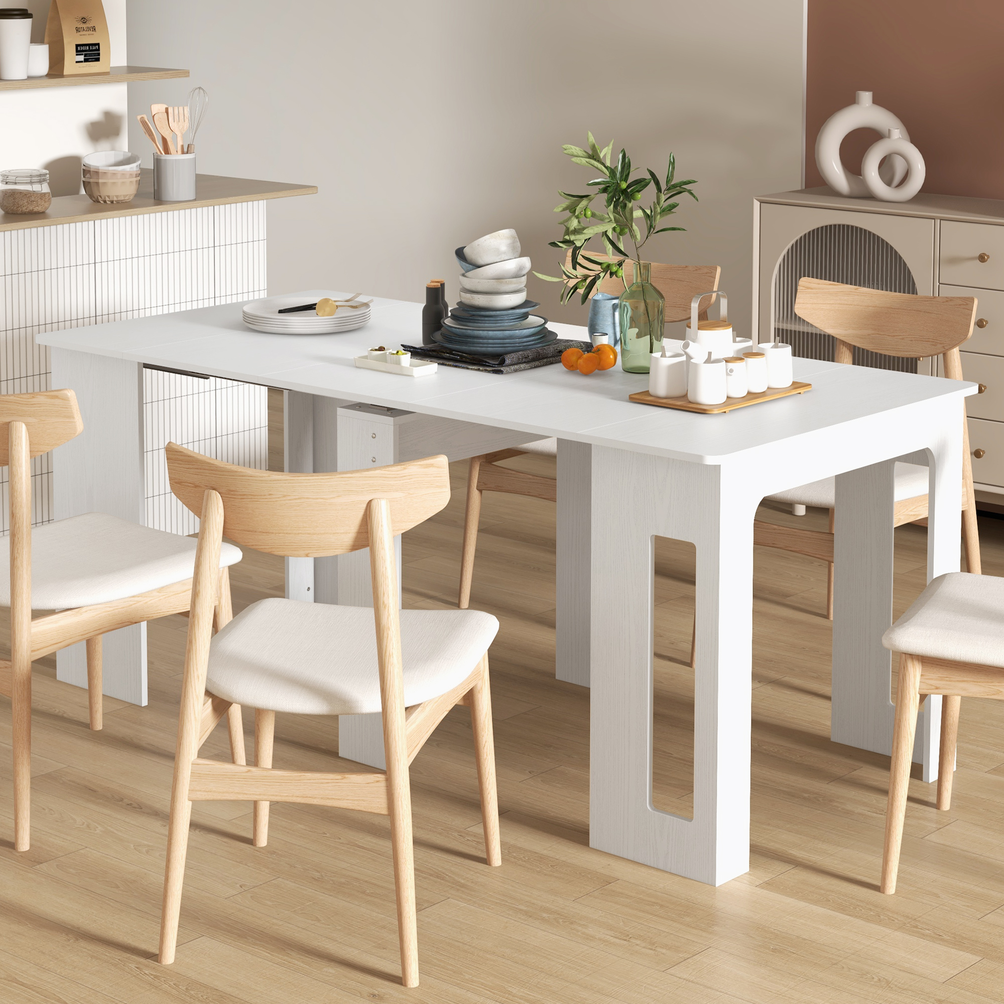 Esstisch, Klapptisch, ausziehbarer Küchentisch, Esszimmertisch, Spanplatten, 60-180 x 85 x 75 cm, Weiß