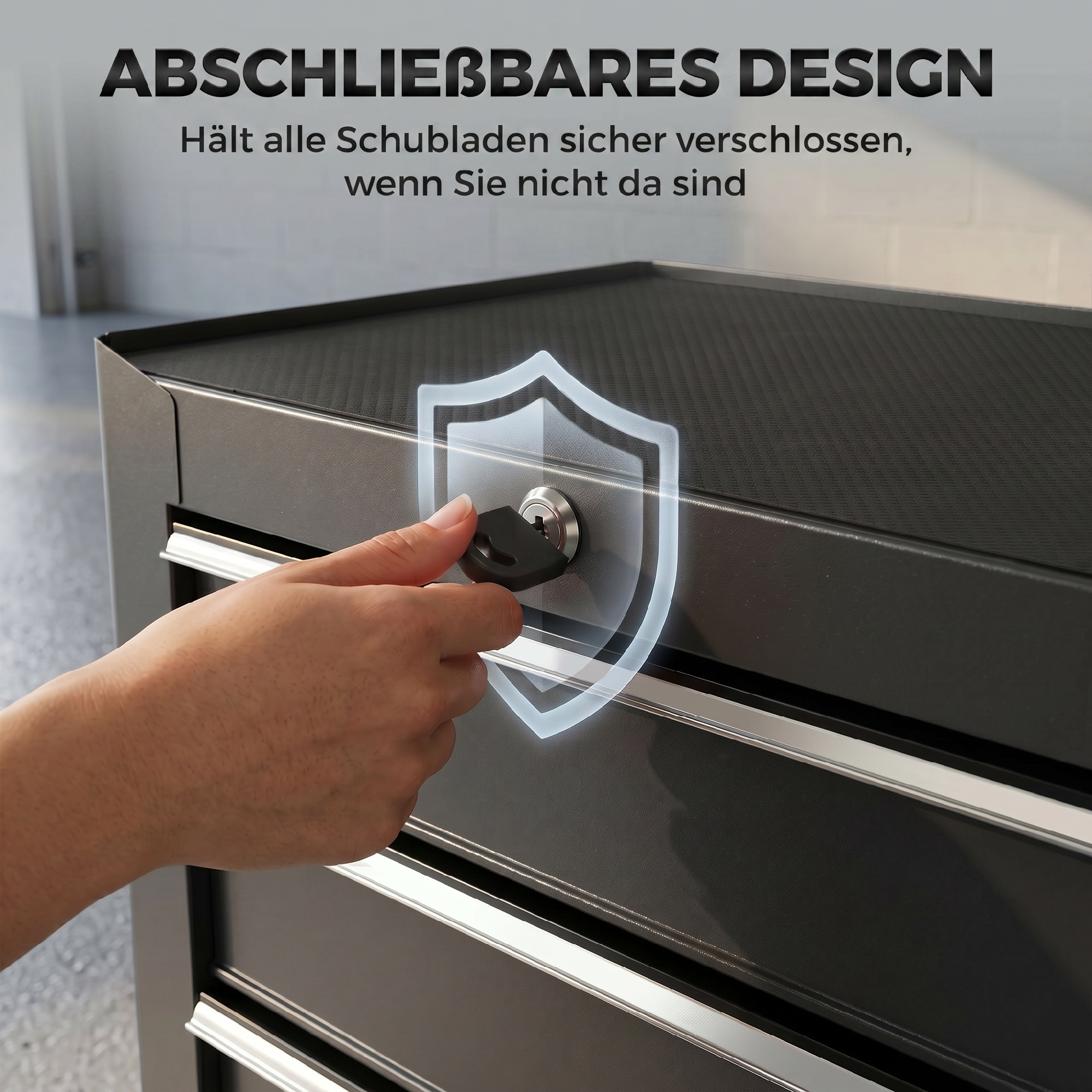 Werkzeugschrank, Werkzeugkiste, 5 Schubladen, rollbar, Stahl, Schwarz