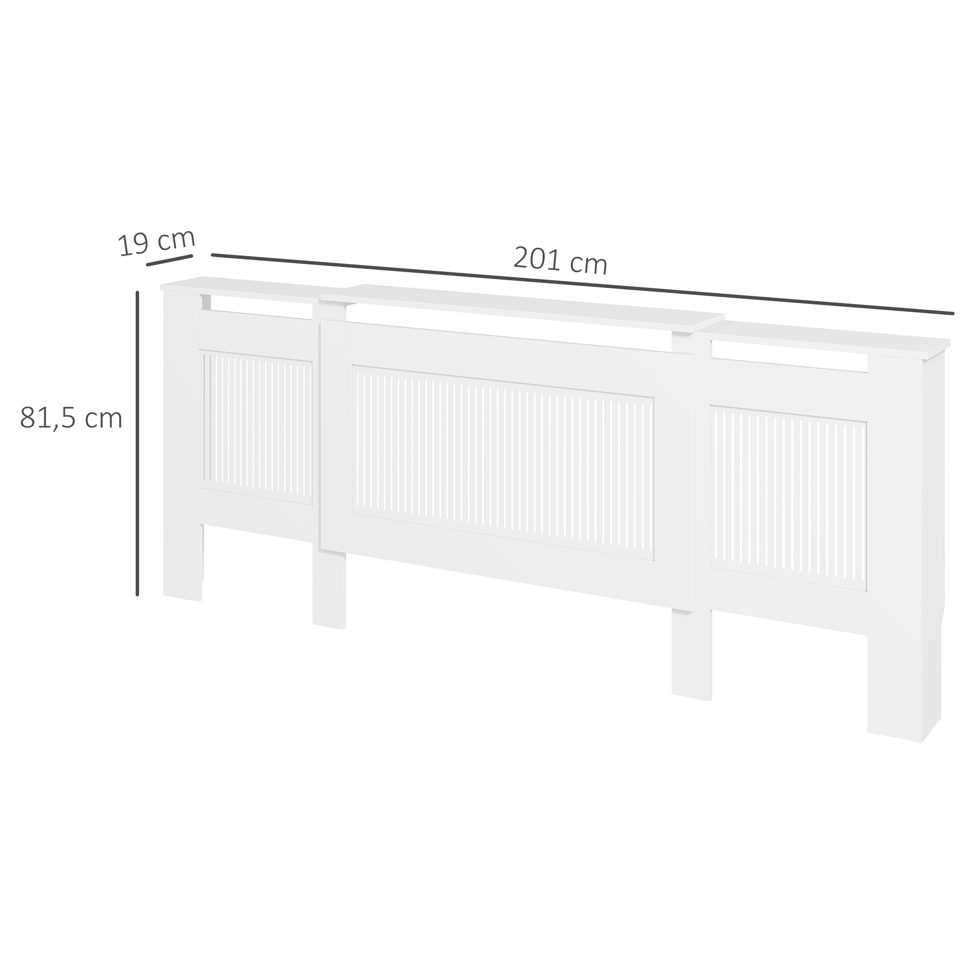 Heizkörperverkleidung, Lamellendesign, verstellbare Länge 125-201 cm, MDF, Weiß
