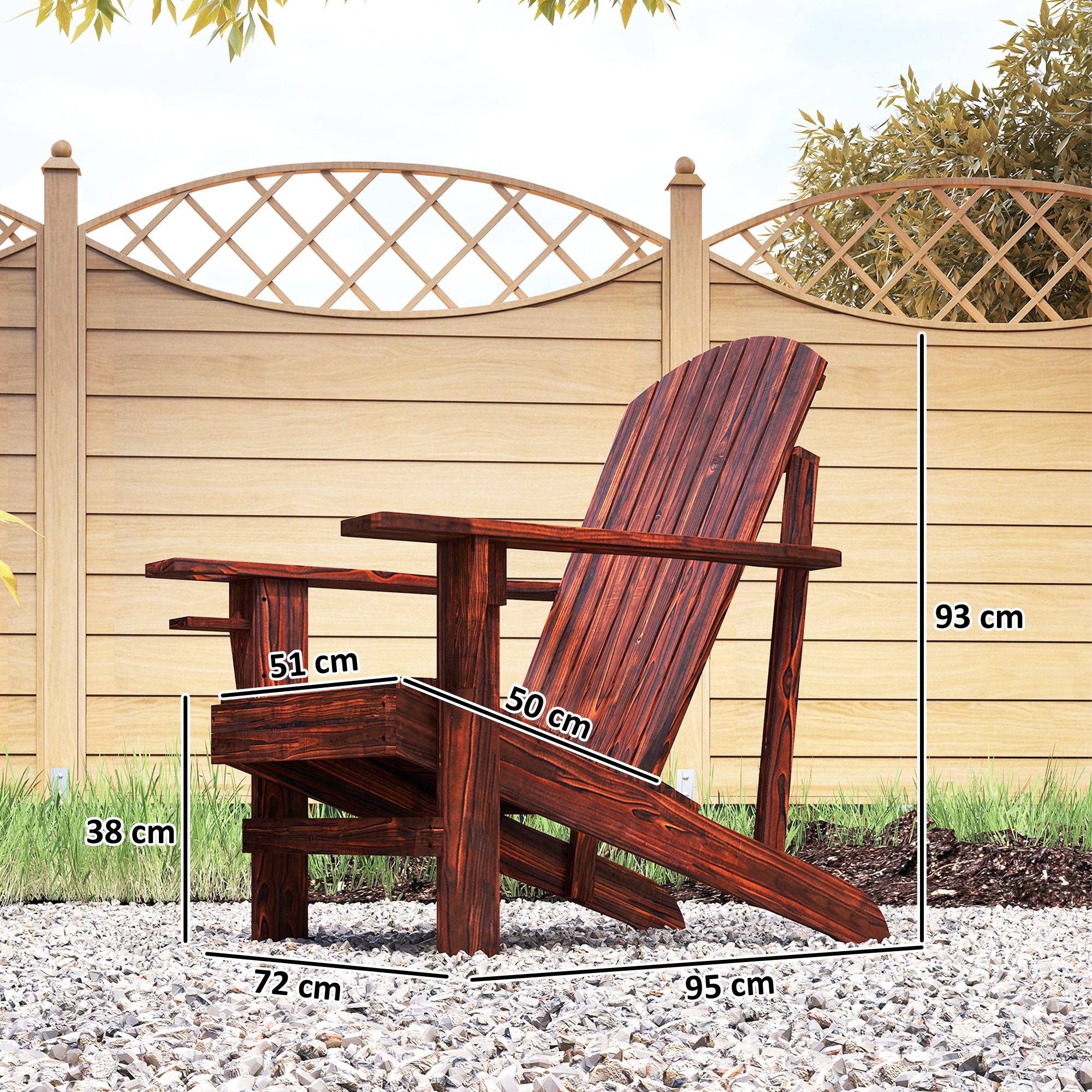 Adirondack-Gartenstuhl mit Becherhalter Gartenliege Balkonstuhl Massivholz Verkohlt 72 x 95 x 93 cm