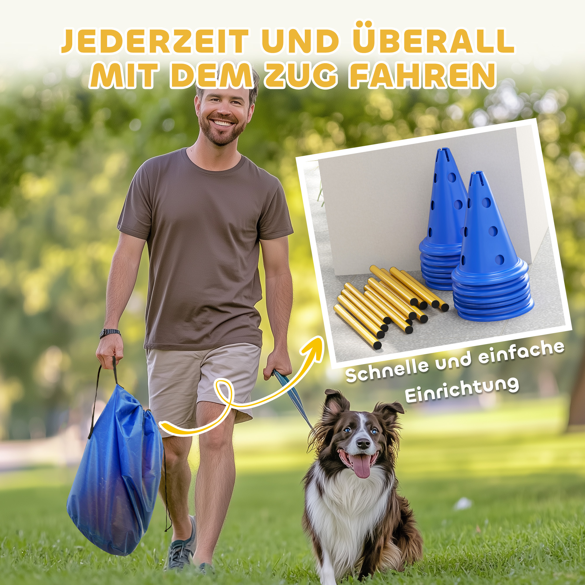 Agility Set Hunde 6-teiliges Agility-Ausrüstung für Hundetraining Steckhürdenset mit 12 Kegel 6 Hürden Tragetasche