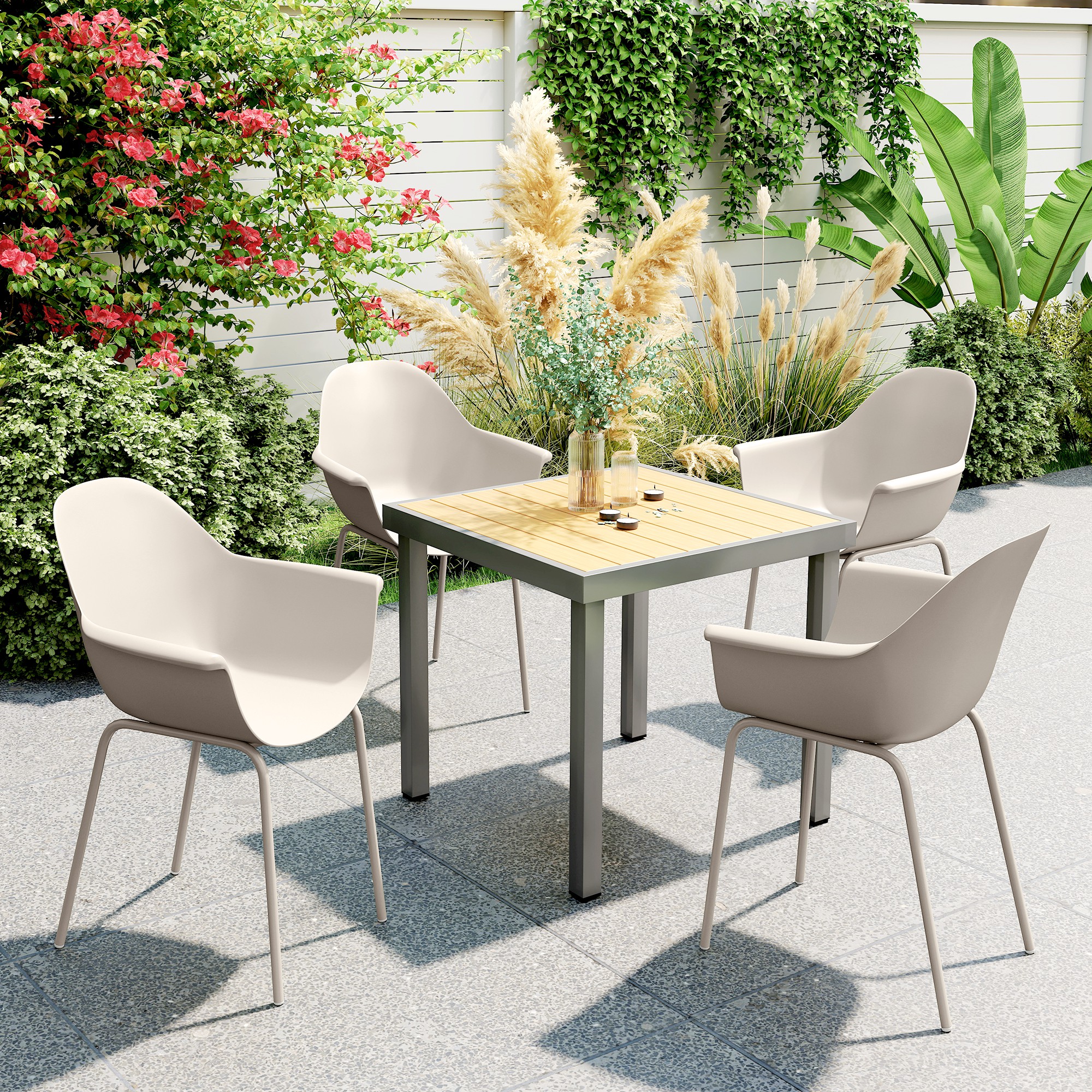 4er-Set Gartenstühle Outdoorstühle Gartenstuhl, Moderns Design, 59 cm x 55 cm x 84 cm, Grau