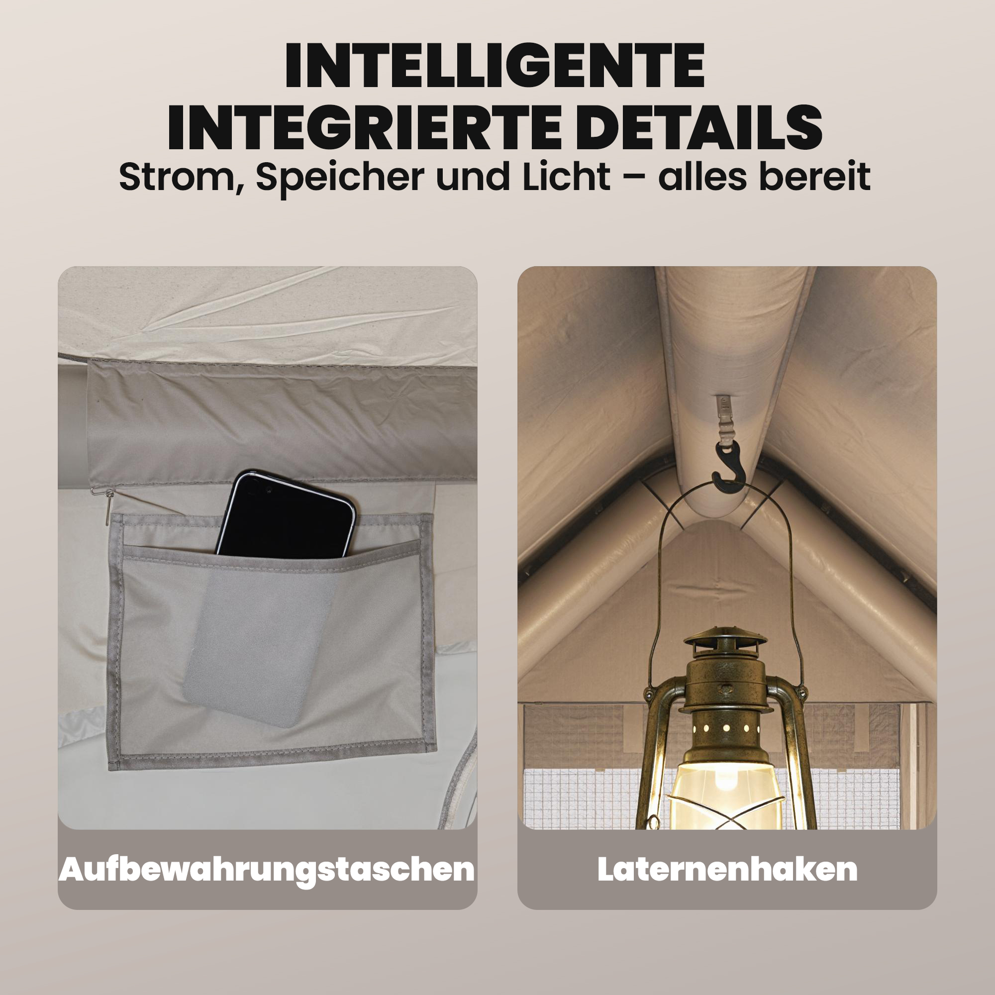 aufblasbares Zelt 5-8 Personen Schneller Aufbau 5000 mm Wasserdicht & Winddicht mit Luftpumpe Kaminöffnung Dachfenster