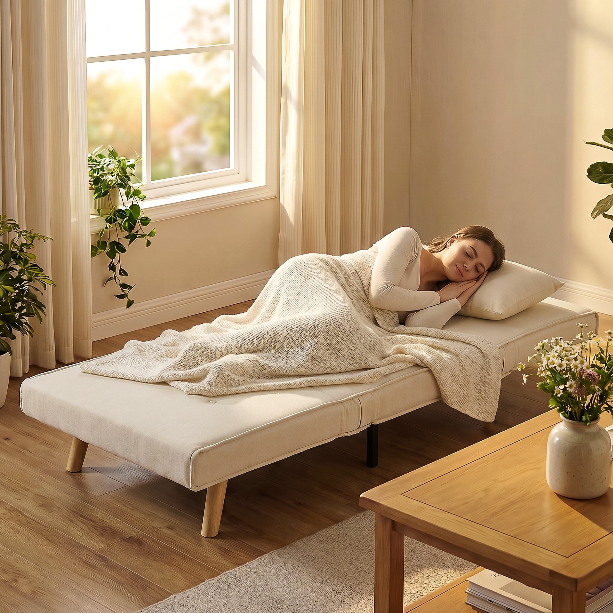 3-in-1 Schlafsessel, Klappsessel mit Schlaffunktion, verstellbare Click-Clack-Rückenlehne, Beige