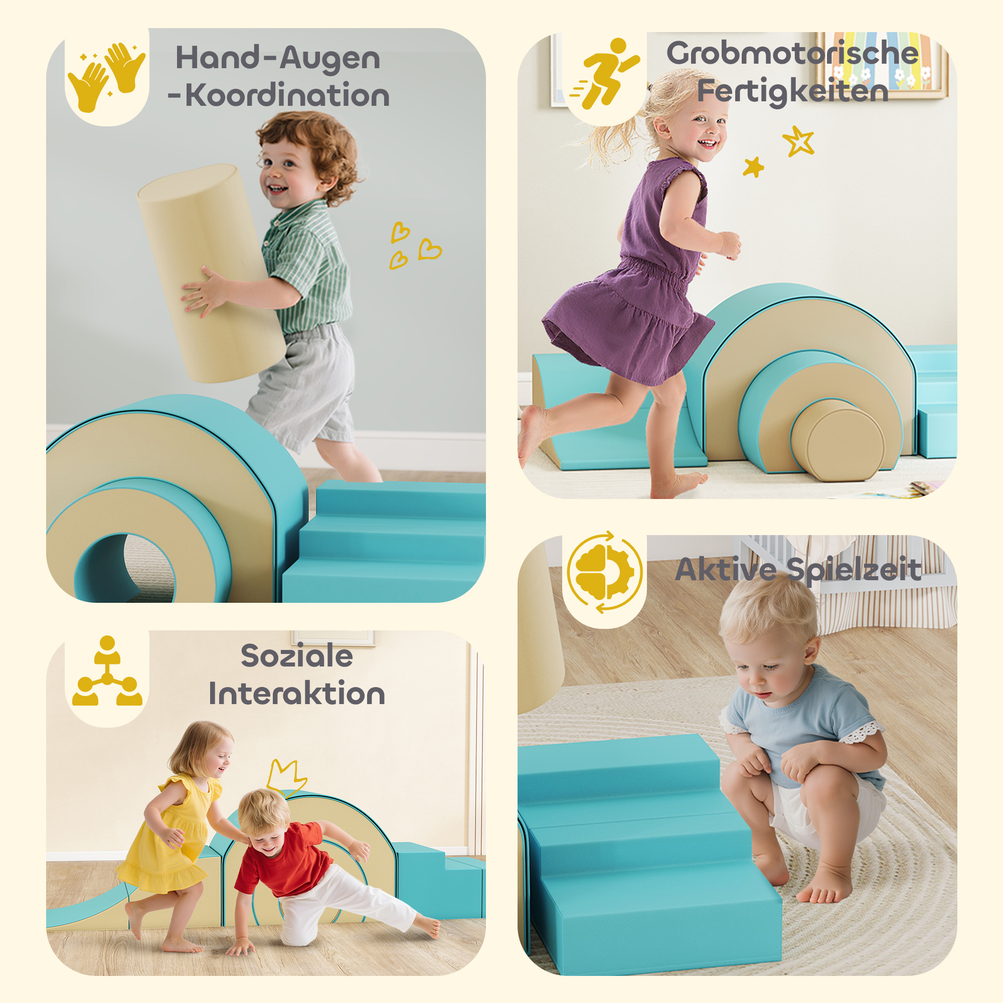 5-teiliges Softbaustein-Set für Babys & Kleinkinder, Schaumstoff, Kunstleder, 5 kreative Formen, Indoor-Set zum Klettern, Krabbeln, Spielen, Grün