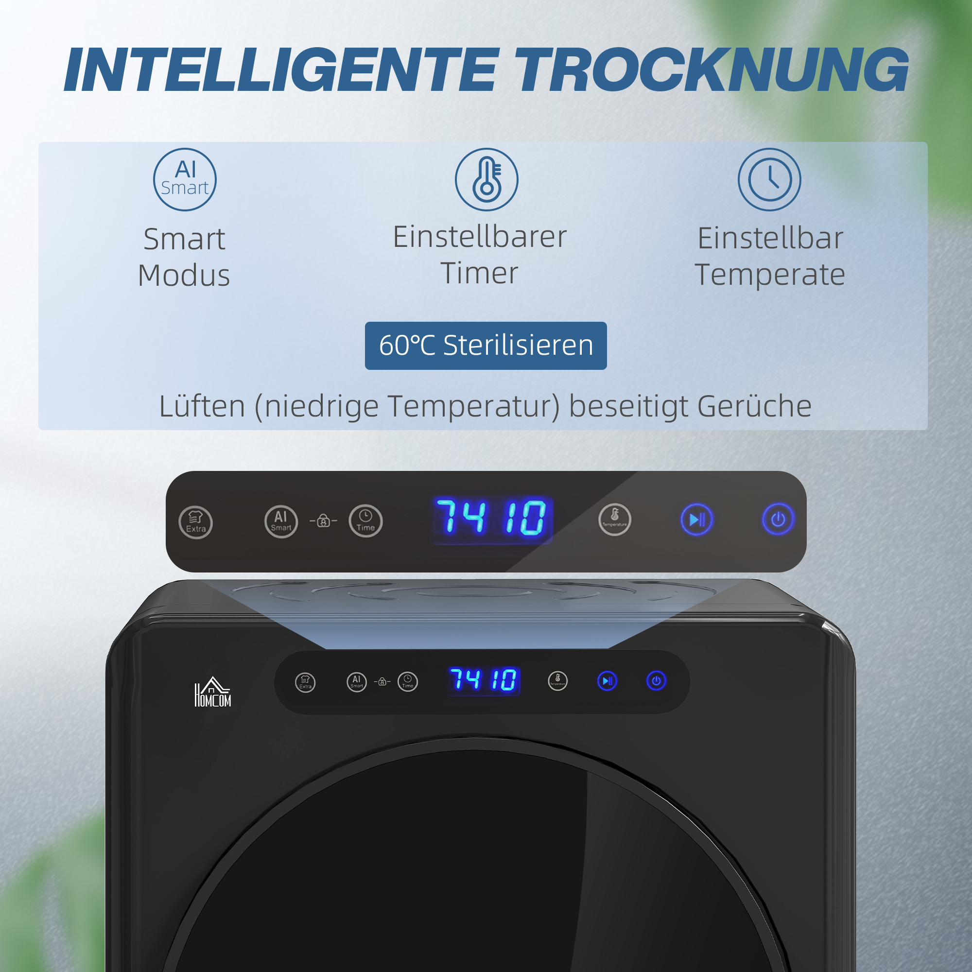 Wäschetrockner, 6 Programme, 40-60?, 3 kg Kapazität, kompakt, Touch-Bedienung, Schwarz