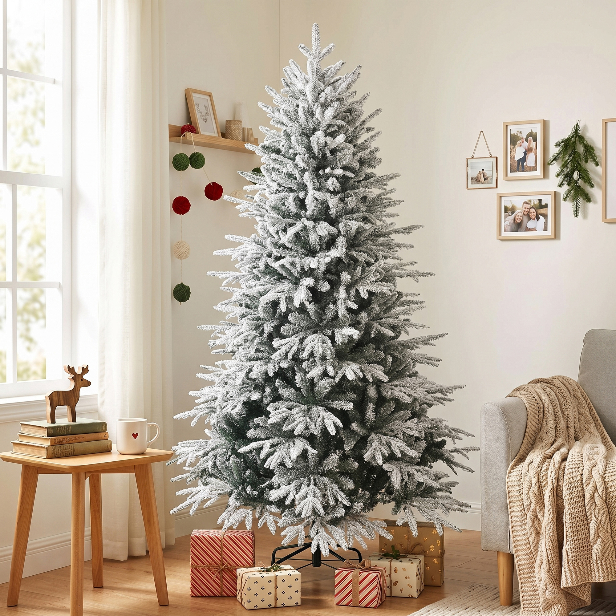 schneebeflockter Weihnachtsbaum 180 cm mit 1920 Spitzen, Klappsystem, künstlich, voll