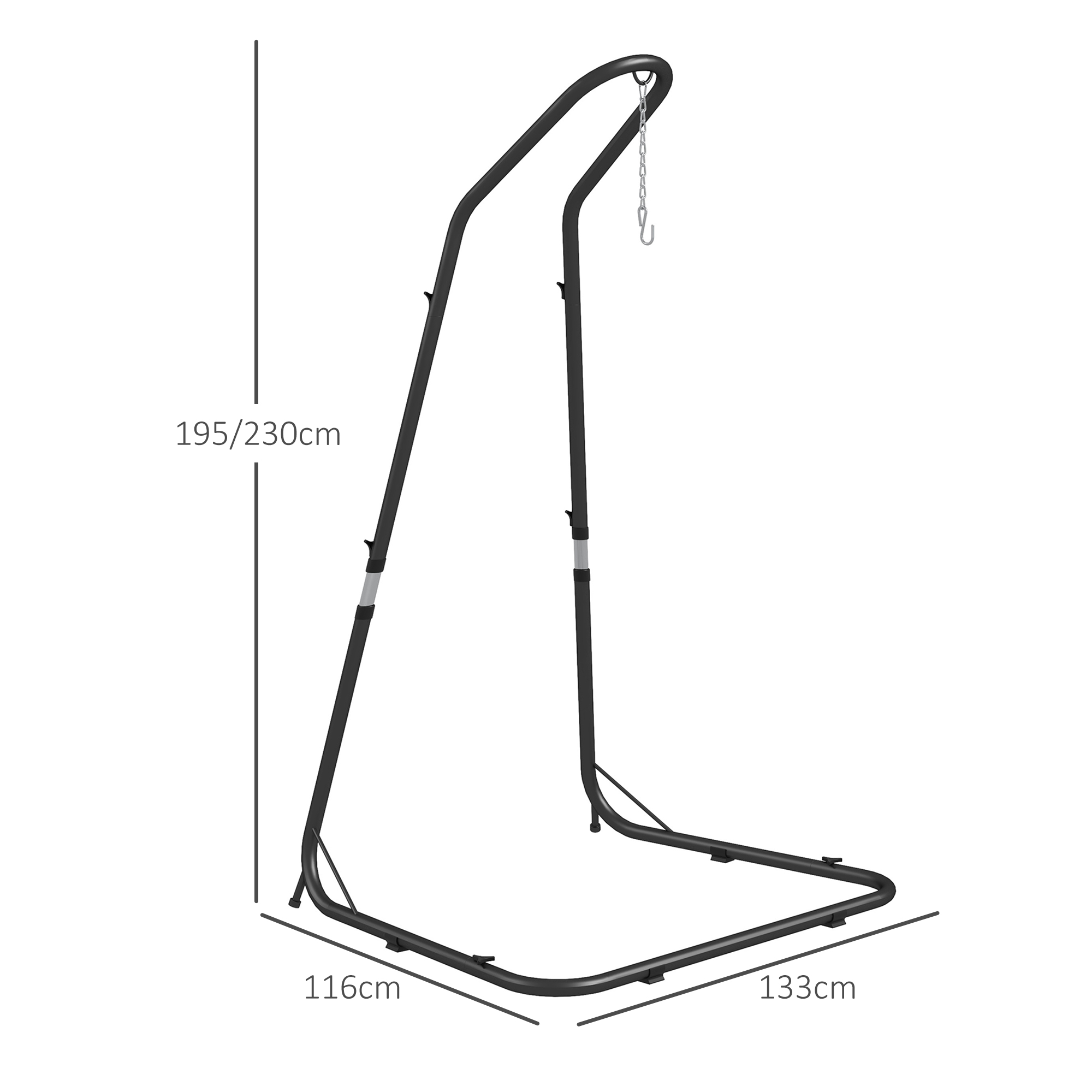 Hängesesselständer Gestell für Hängesessel Hängesesselhalterung, 133 cm x 116 cm x 195/230 cm, Schwarz