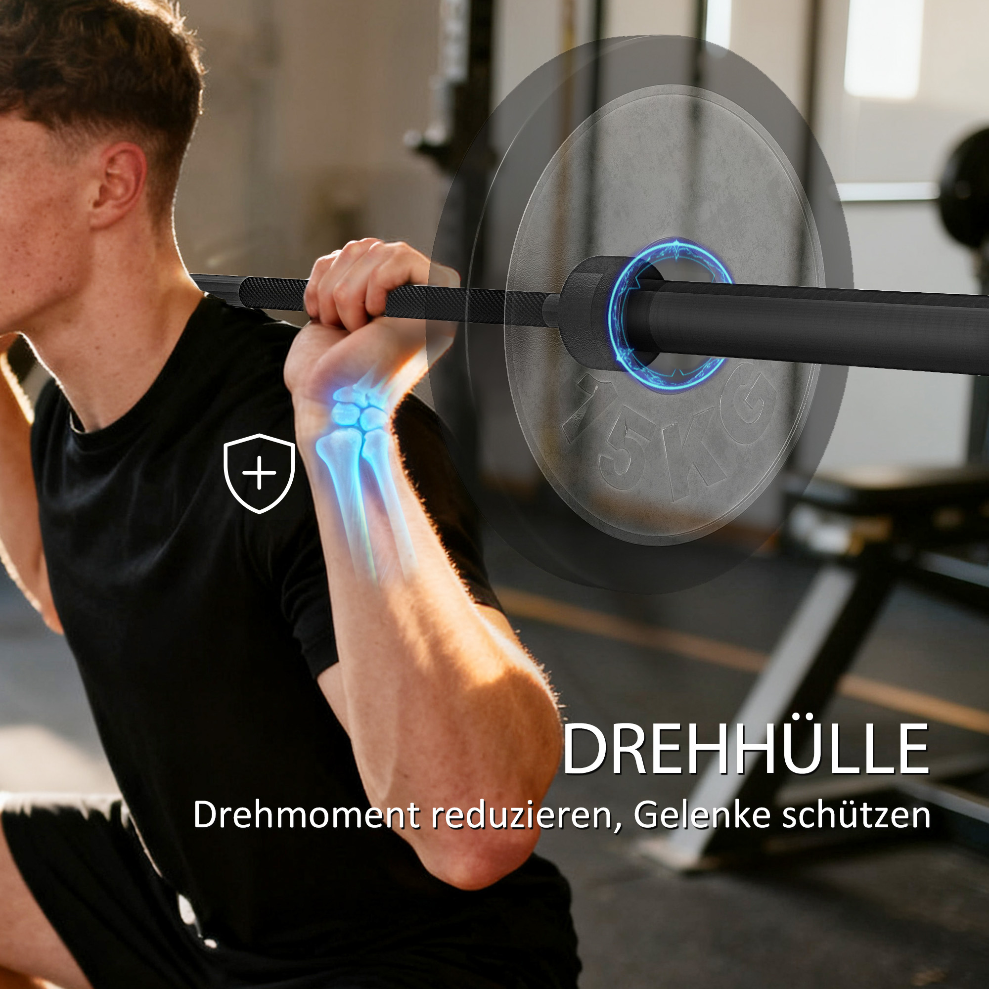 Hantelstange, 180 cm Olympiastange, Stahl, 200 kg Tragkraft, Schwarz
