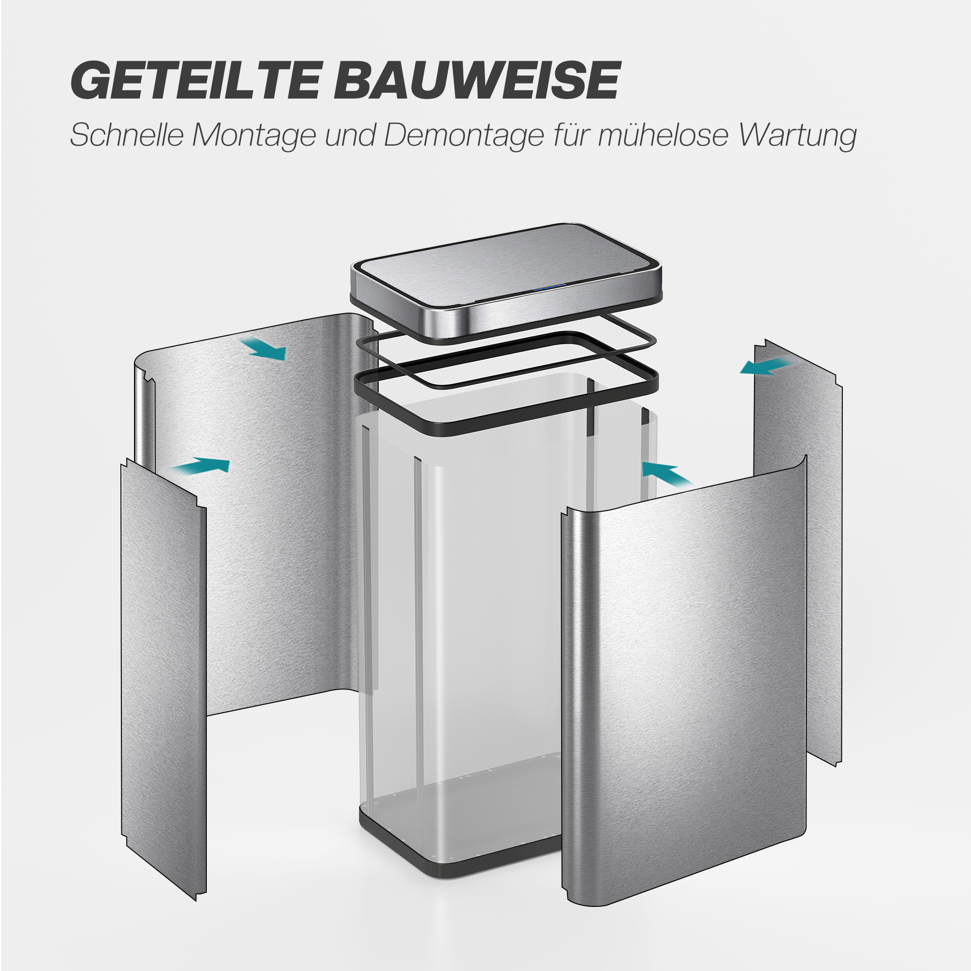 60 L Sensor-Mülleimer, automatischer Deckel, Edelstahl, vielseitig einsetzbar, Silberfarben