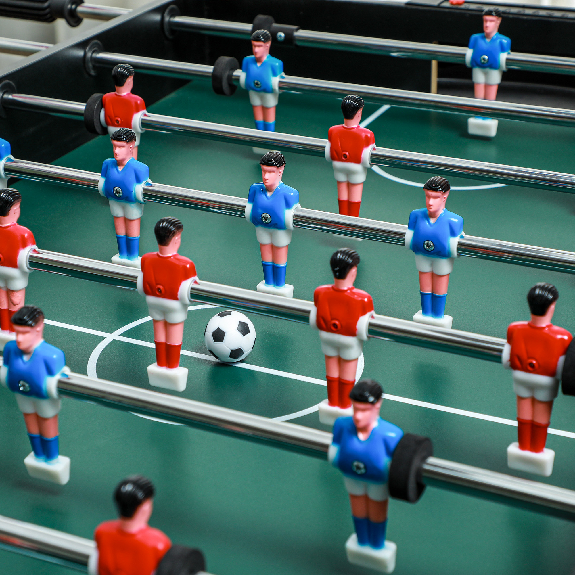 4-in-1 Partyspieltisch inkl. Tischtennis, Kicker, Billard, Tischhockey, Metall, Holz, Natur+Schwarz