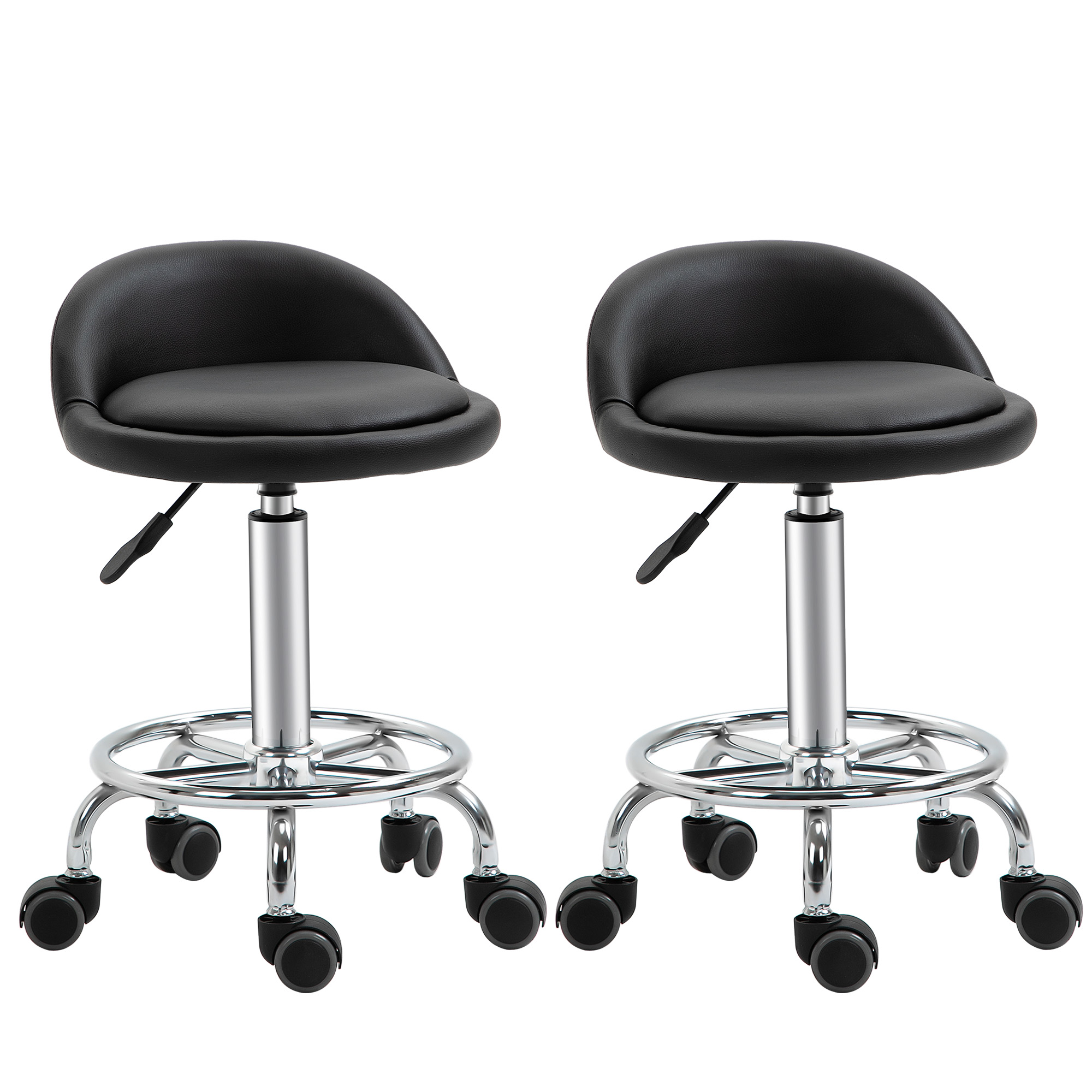 Rollhocker mit Rückenlehne 57-72 cm höhenverstellbar Drehhocker für Büro Salon Massage