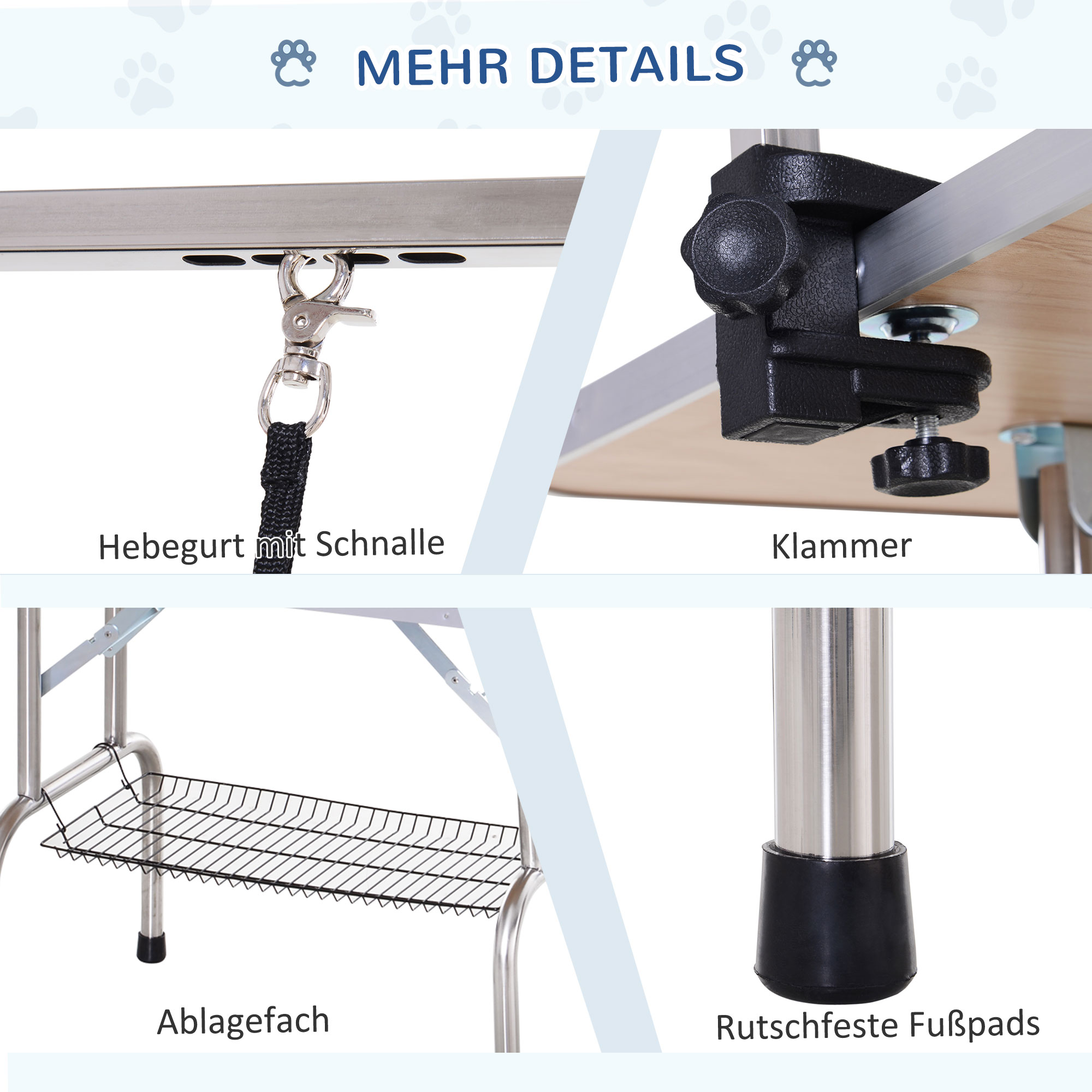 Hundepflegetisch Höhenverstellbar Tierpflegetisch Klappbar Hunde Pflegetisch Hundefriseur Tisch Schertisch Trimmtisch mit Unterkorb für Hunde Katzen bis zu 100 kg Schwarz
