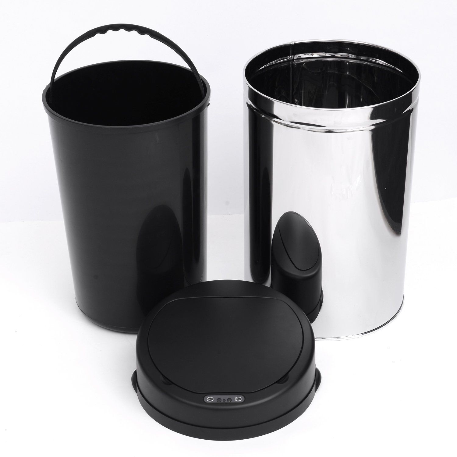 Sensor Mülleimer 30L Automatischer Mülleimer mit Soft-Close-Deckel, Bewegungssensor, Wasserdichter Abfalleimer Müllbehälter Abfallbehälter für Büro, Schlafzimmer, Küchen Schwarz+Silber