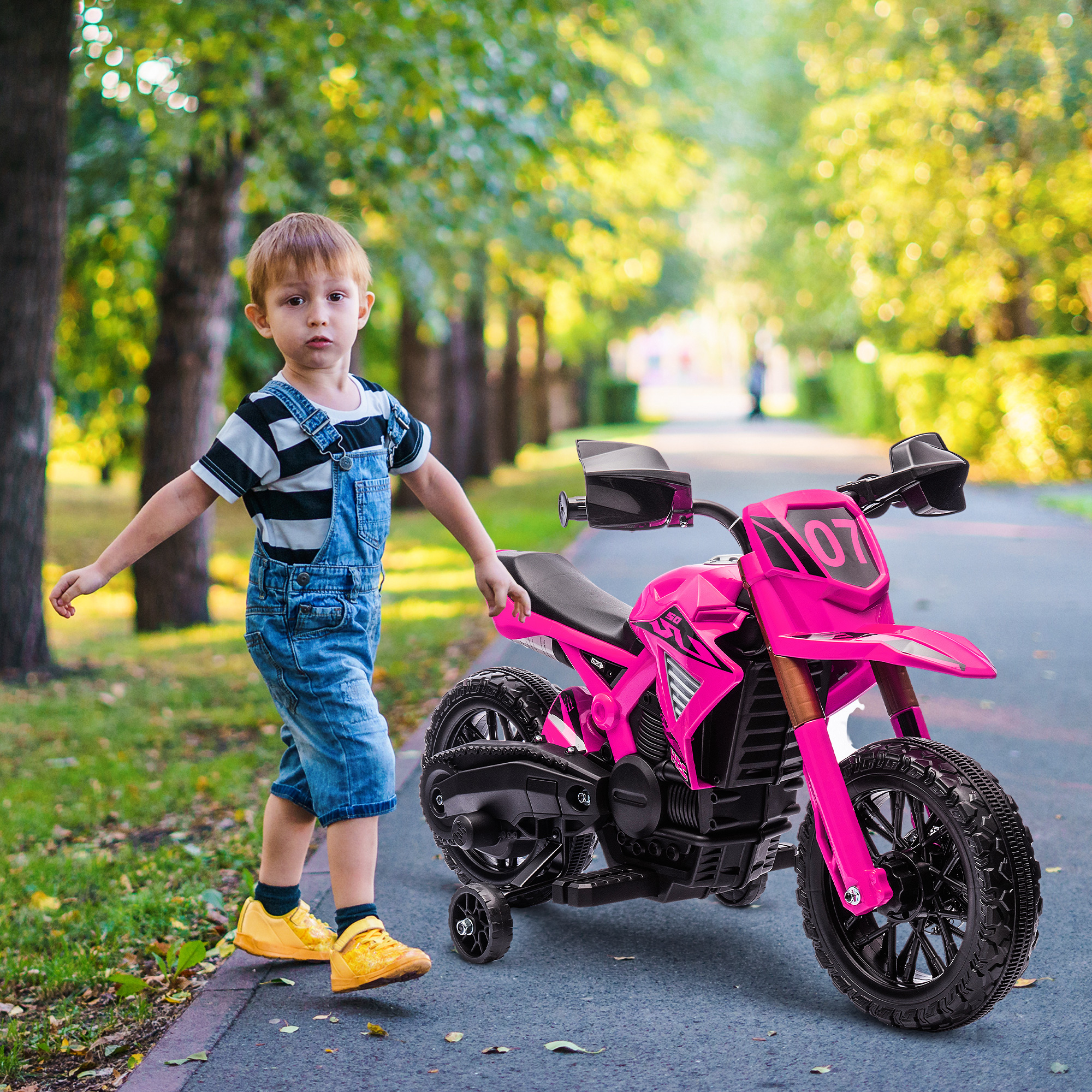 Elektro-Motorrad für Kinder, 12V Kindermotorrad mit Stützrädern, Kinderfahrzeug mit Hupe und Startgeräusch, 3 km/h, Rosa