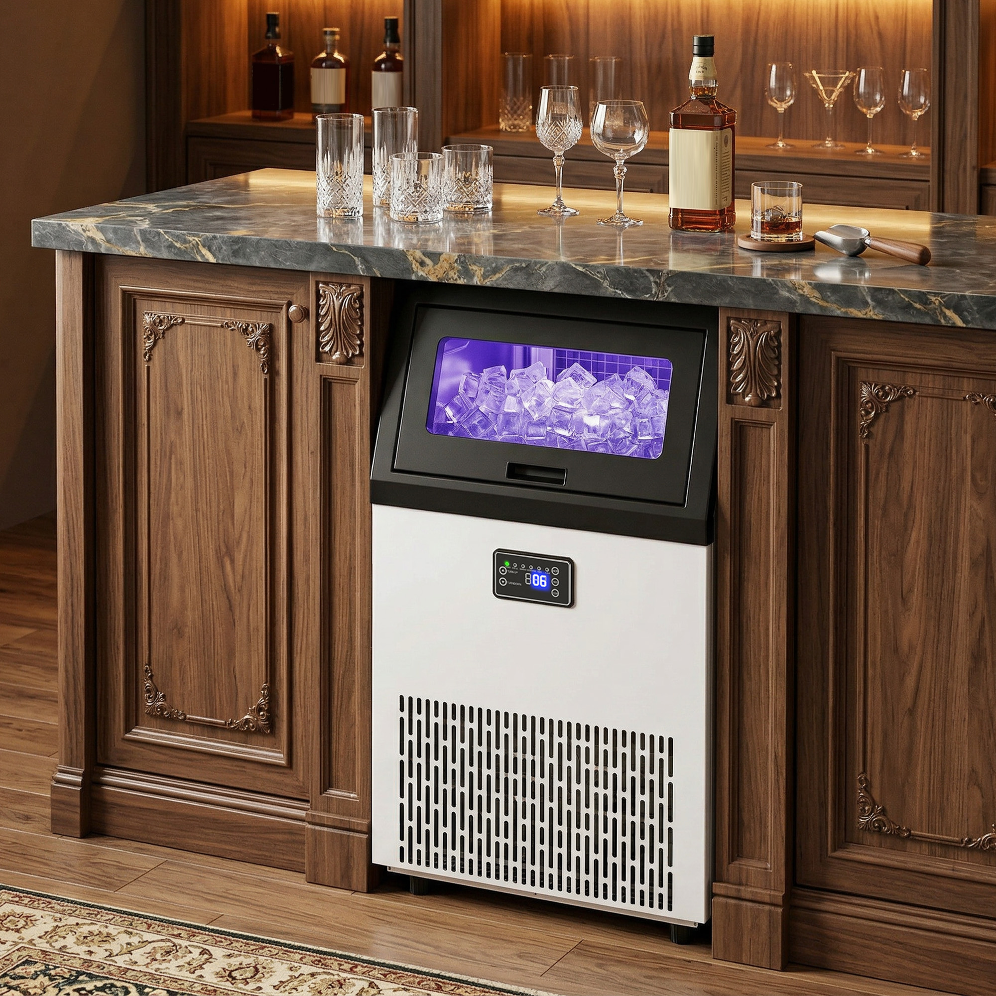 Eiswürfelmaschine, 55 kg/24h Edelstahl Unterbau- oder freistehende Eiswürfelmaschine mit 13 kg Speicher