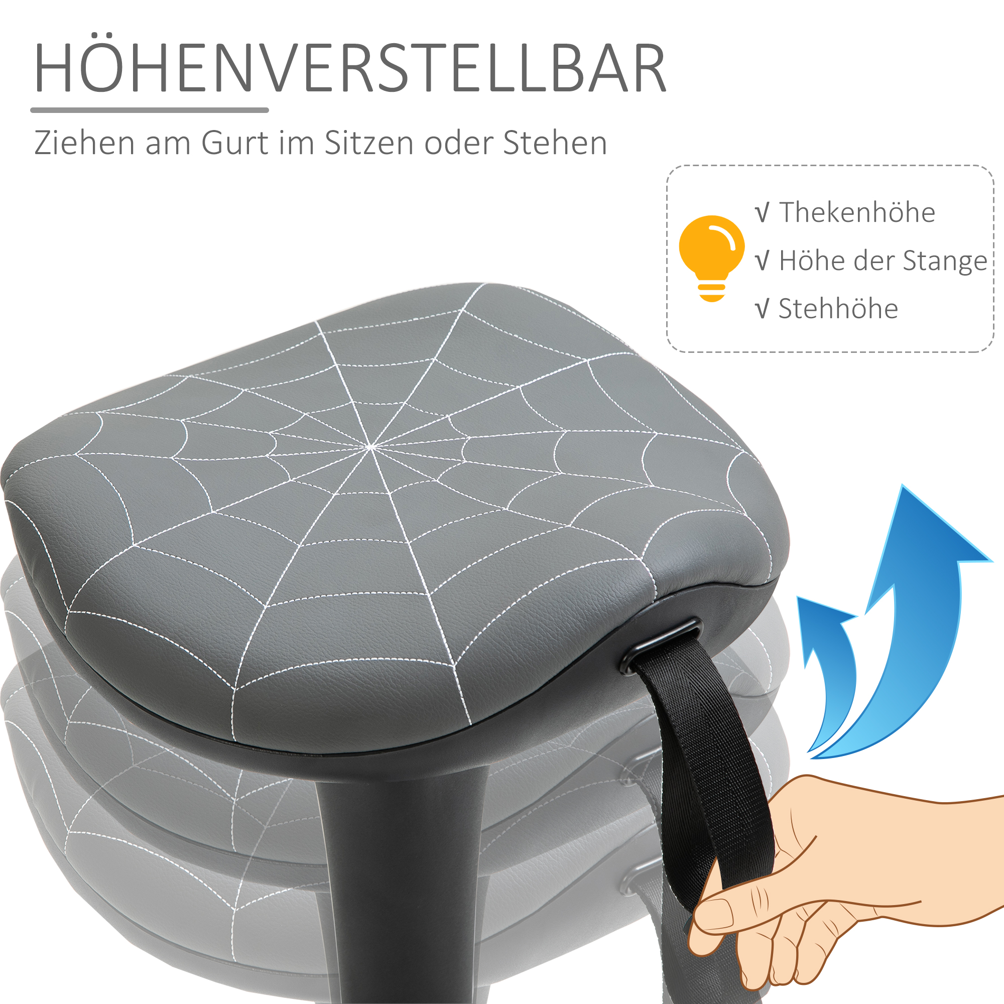 Bürohocker mit Schwenkfunktion, ergonomischer Hocker, höhenverstellbar 65,5-83,5 cm 120° neigbar Grau