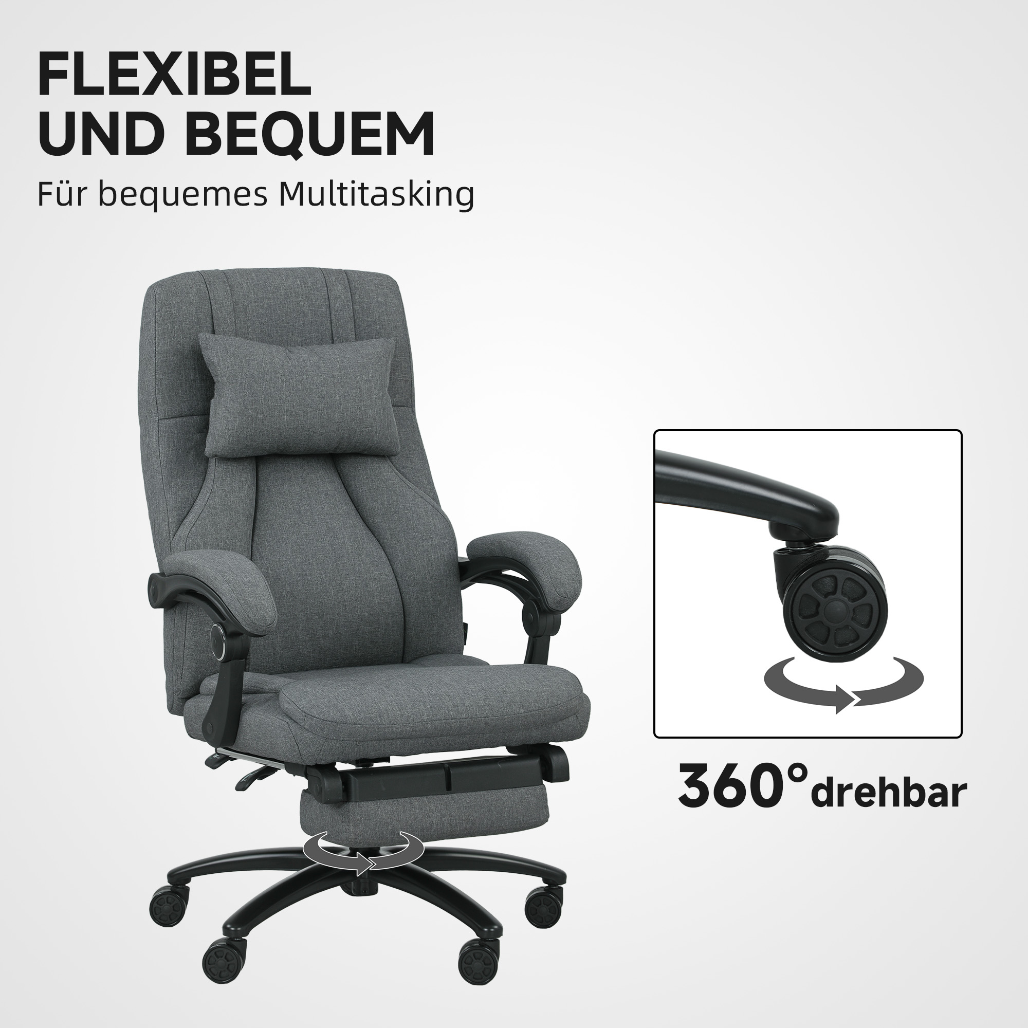Massage-Bürostuhl, USB-Schnittstelle, schwenkbare Räder, Dunkelgrau