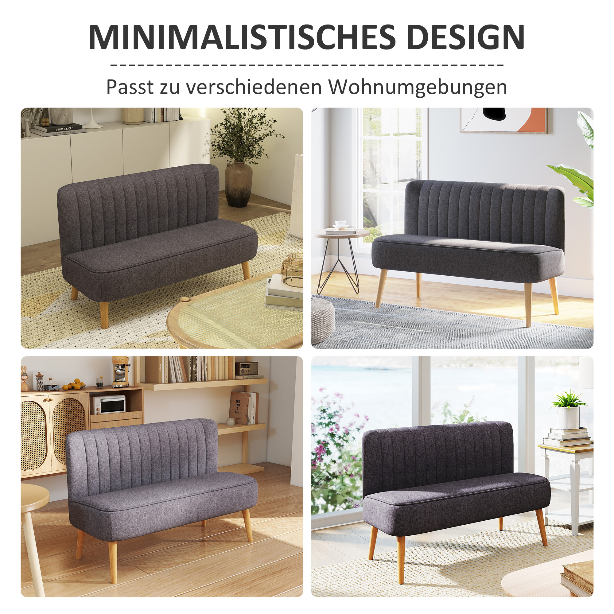 2-Sitzer Sofa, weiche Polsterung, pflegeleichter Bezug, bis 150 kg, 117 x 56,5 x 77 cm, Dunkelgrau