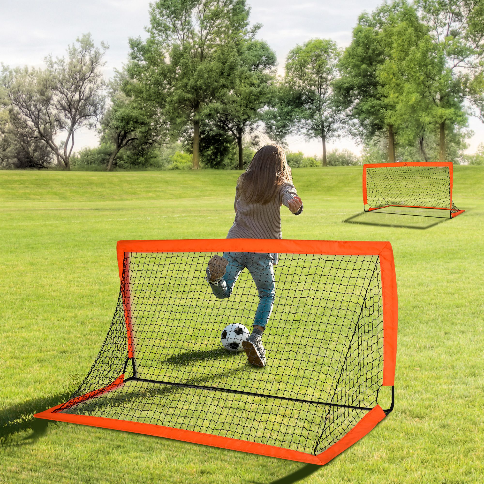 Fußballtor Set, leicht, einfache Montage, Tragetasche, Stahlrohre, 183x90x90 cm, Orange