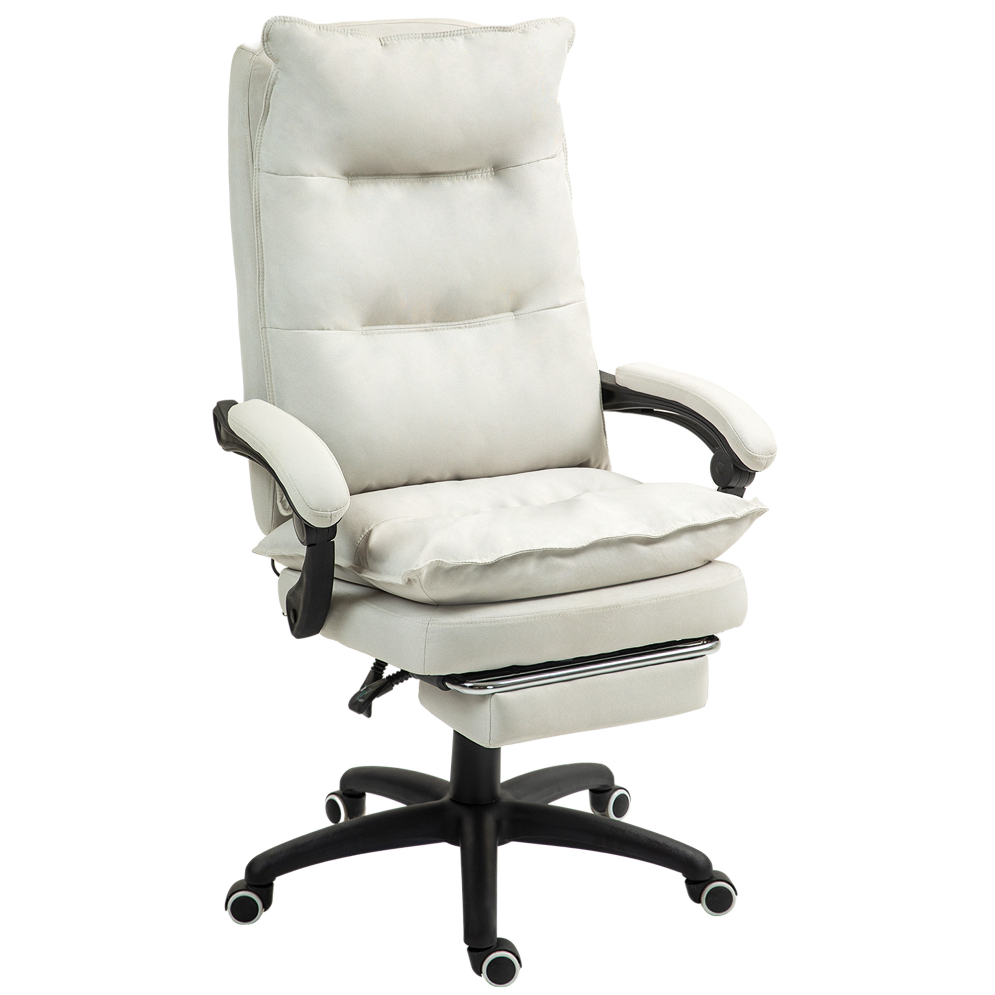 Massage-Bürostuhl, Schreibtischsessel mit Massagefunktion, höhenverstellbarer, ergonomischer Drehstuhl, Nylon, Cremeweiß