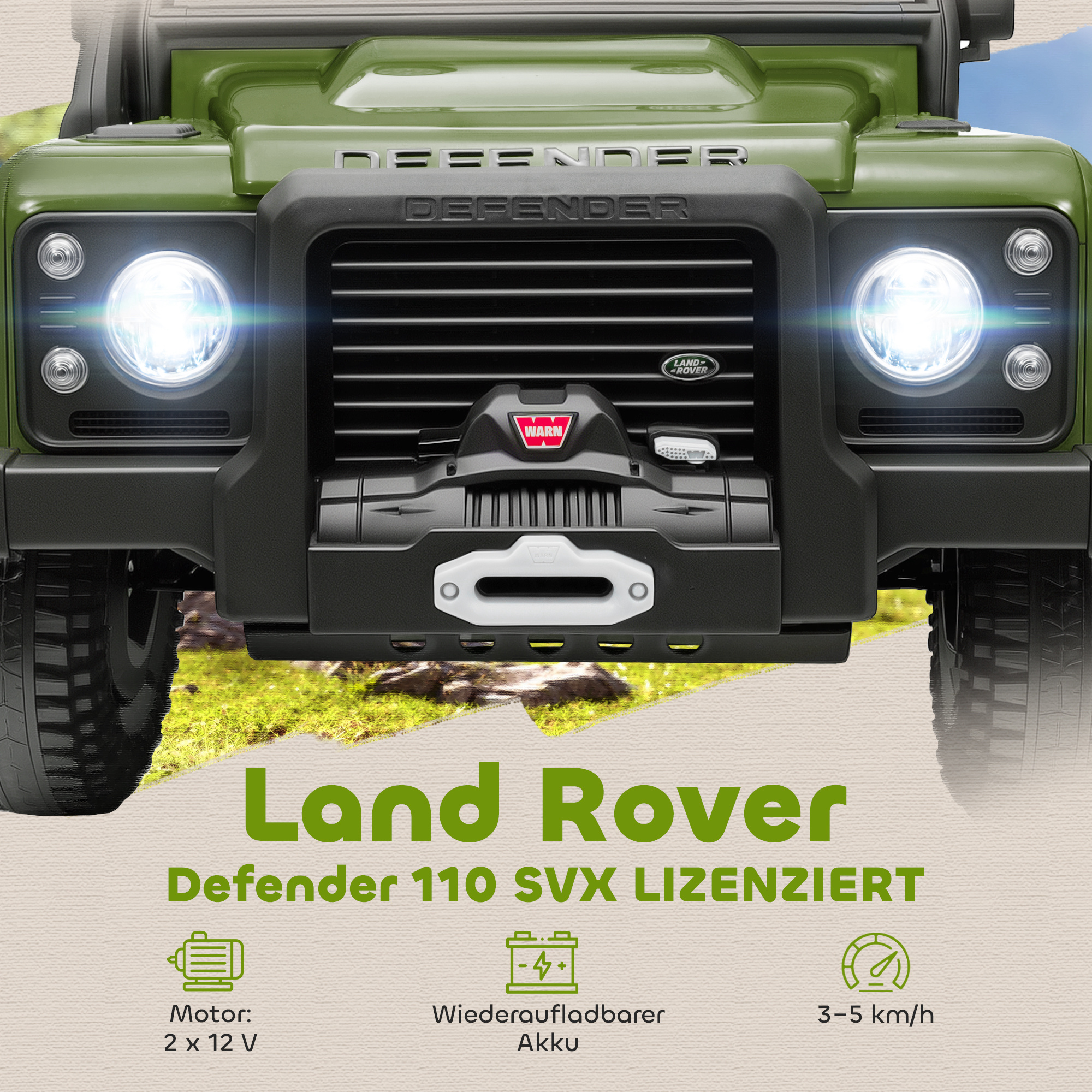 Kinder-Elektroauto, 12V Batterie-Betrieb, Fernbedienung, Musik-Funktion, Hupe, LED-Lichter, Grün