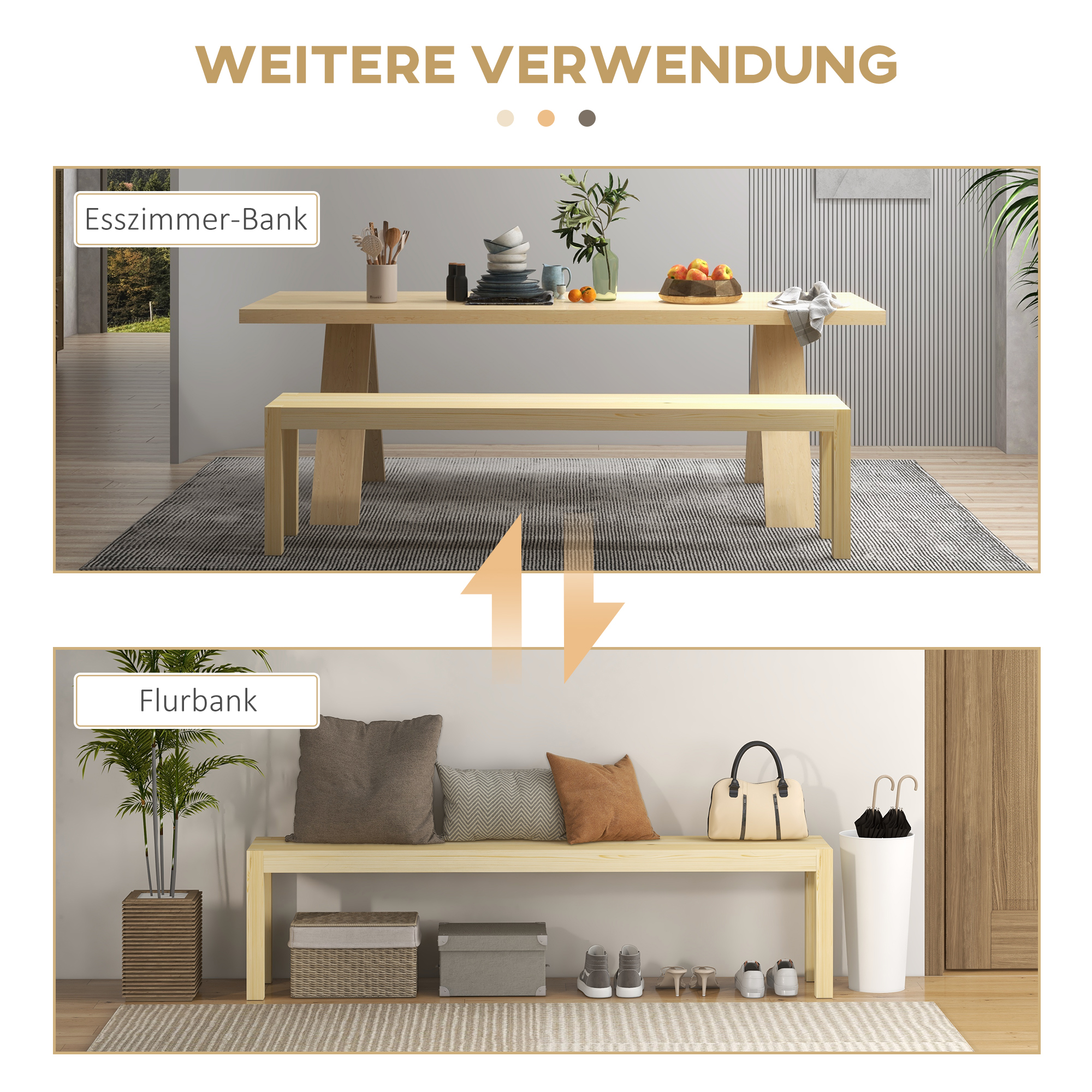 Sitzbank, Platz für 3 Personen, bis 330 kg, Kiefernholz, 175x33x45 cm