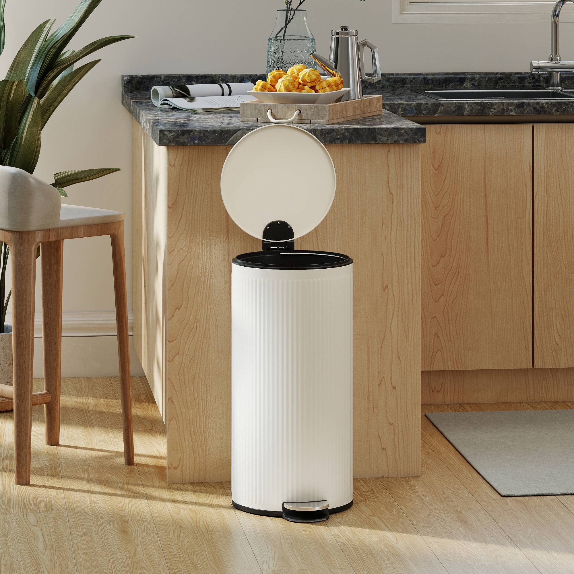 Mülleimer 30 L Treteimer mit Softclose-Deckel und Pedal, Inneneimer Metall, Schwarz, 36 x 30 x 60,5 cm