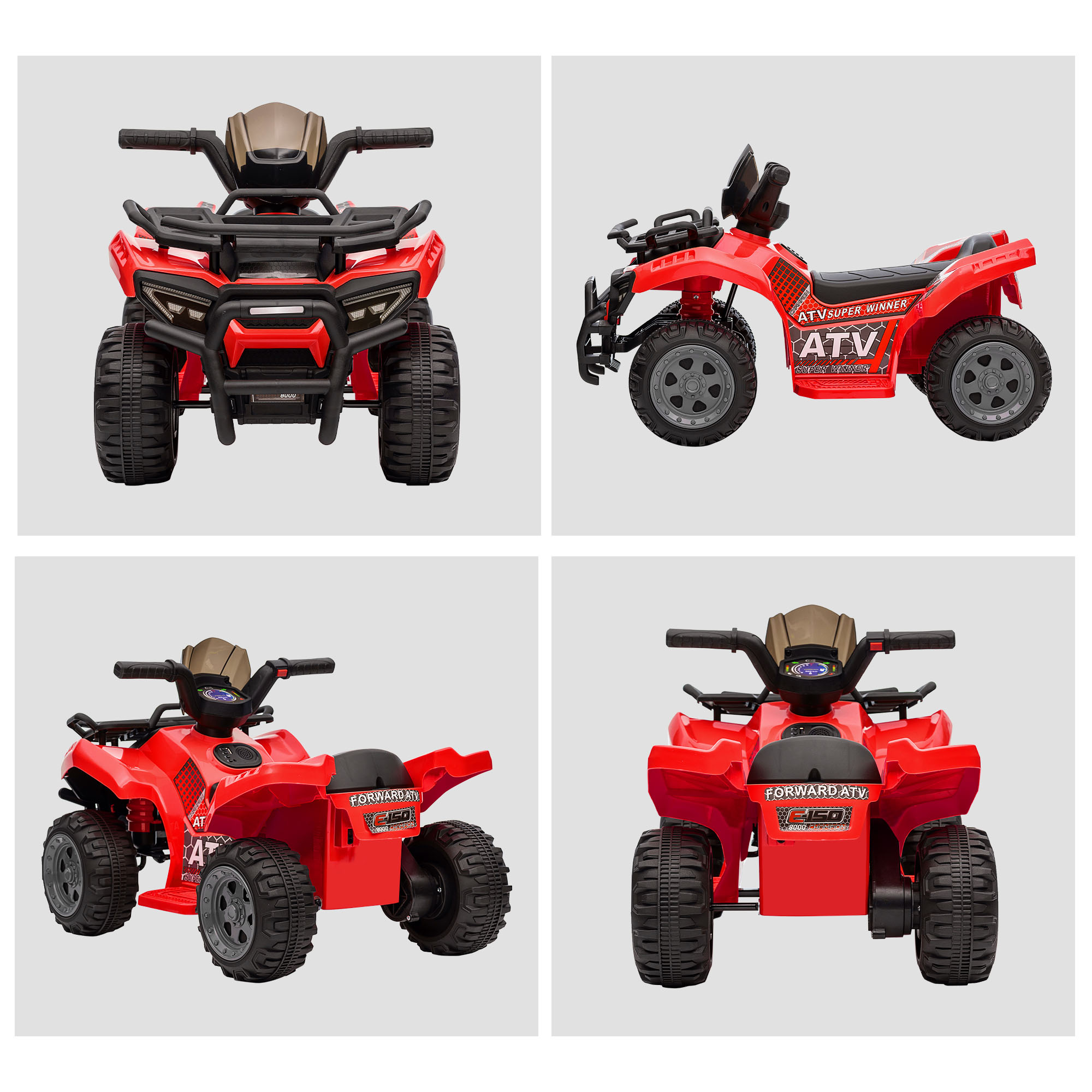 Kinderquad 6V Kinderquad mit Vorwärtsfunktion, Musik, Elektro-Quad für Kinder 1,5-3 Jahre Rot