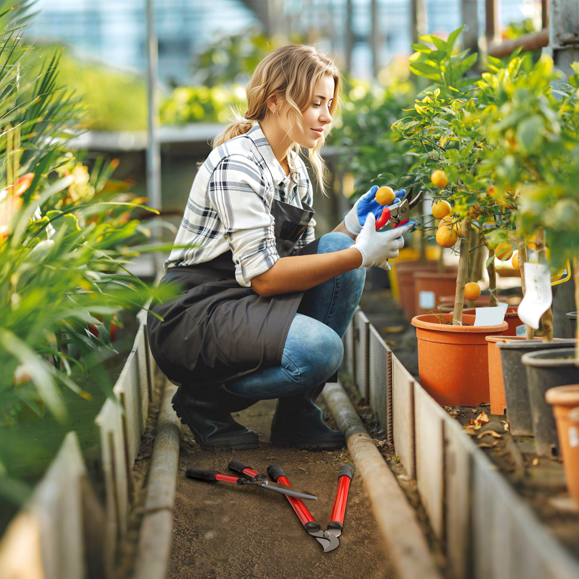 Heckenschere Set 3-teilig Gartenschere Astschere mit Stahlklingen, Griff