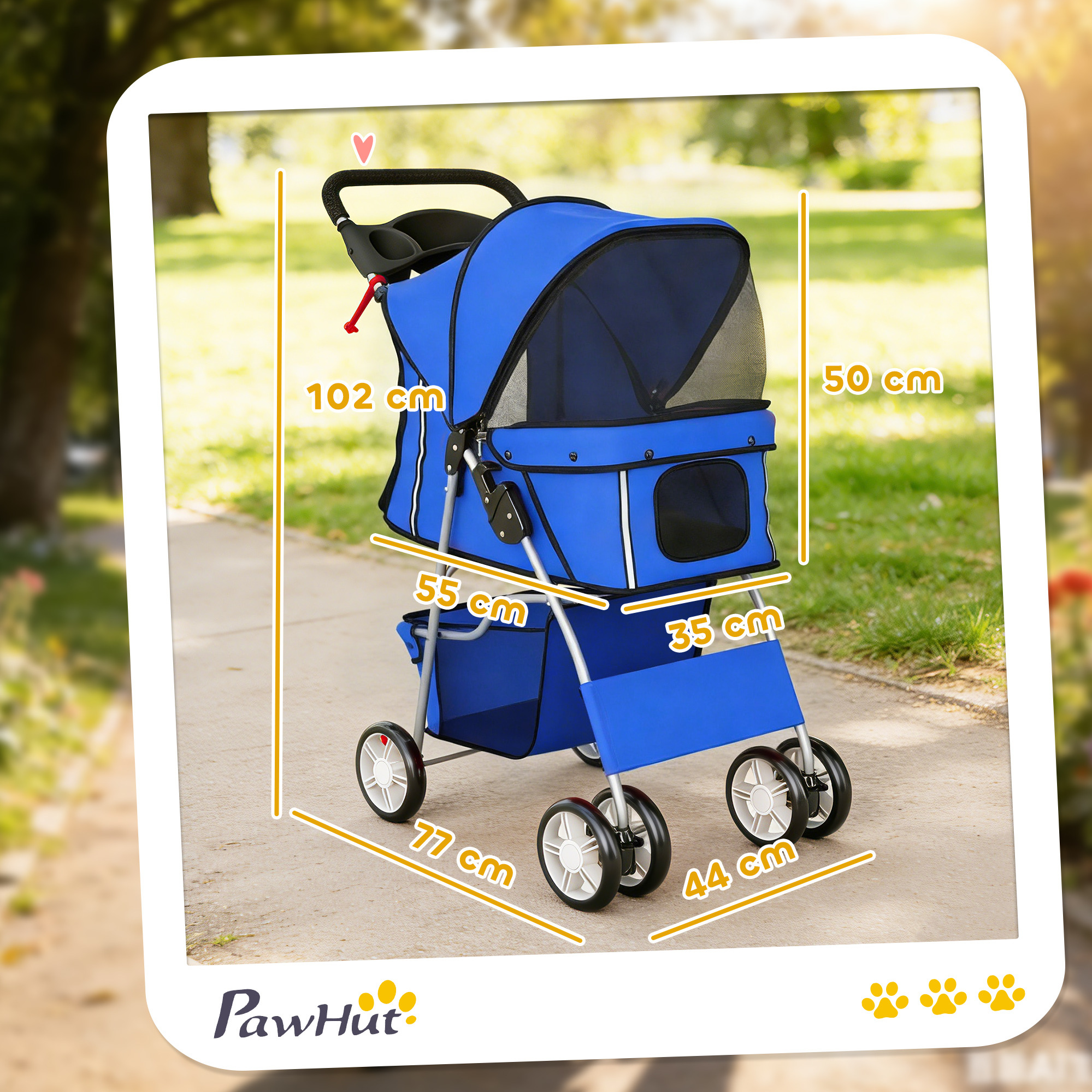 Hundewagen Hundebuggy Faltbar Katzenwagen bis 10kg mit Regenschutz Reflektorstreifen Aufbewahrungskorb 77x44x102cm Blau