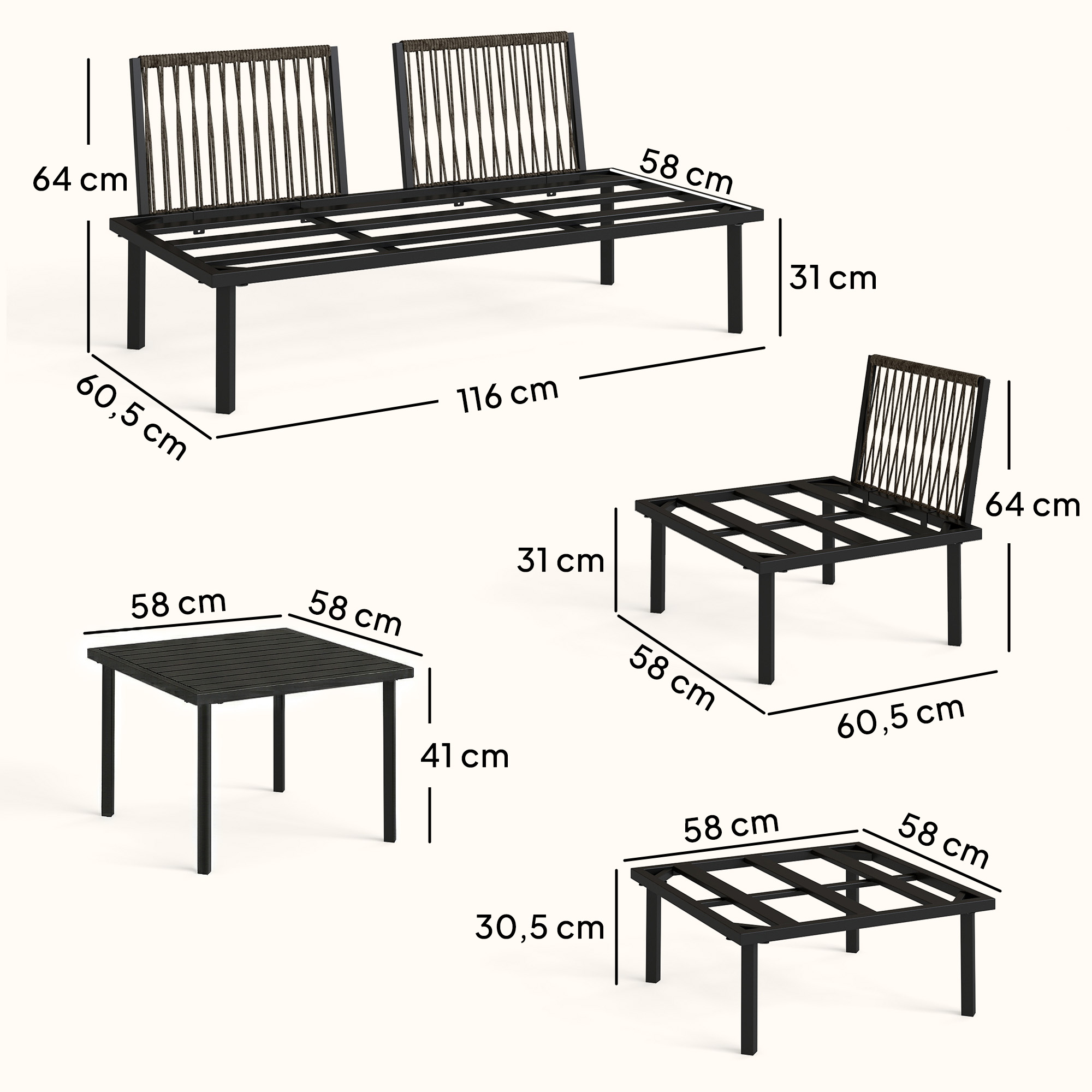 Lounge Gartenmöbel Set 5-6 Personen Gartenlounge Set mit 2 Sitzer Gartensofa 2 Stühle Eckstuhl Lamell-Tisch Fußhocker