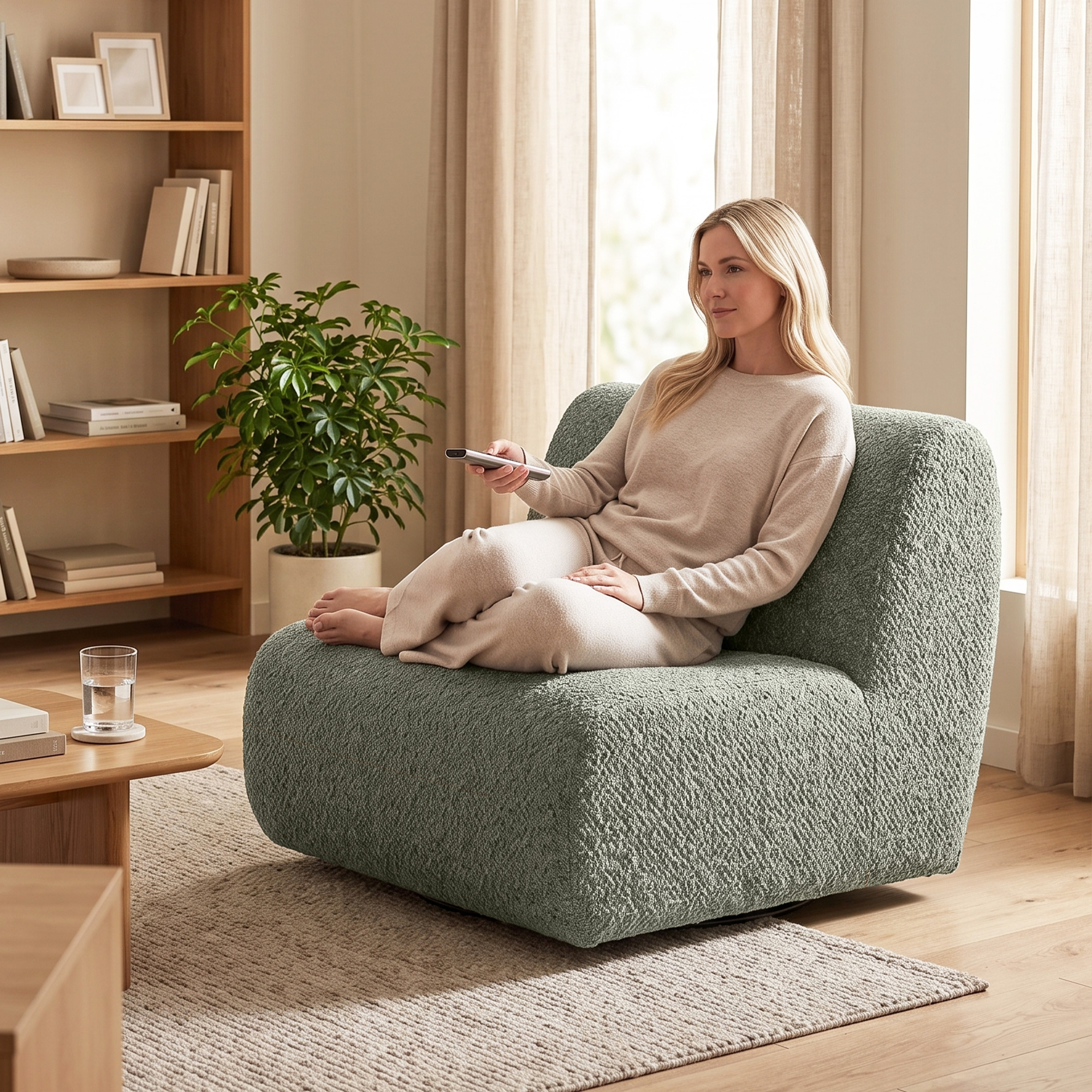 Sessel Drehbarer Loungesessel mit Chenille-Optik, Breiter Sitzfläche, für Wohnzimmer, Schlafzimmer, Grau